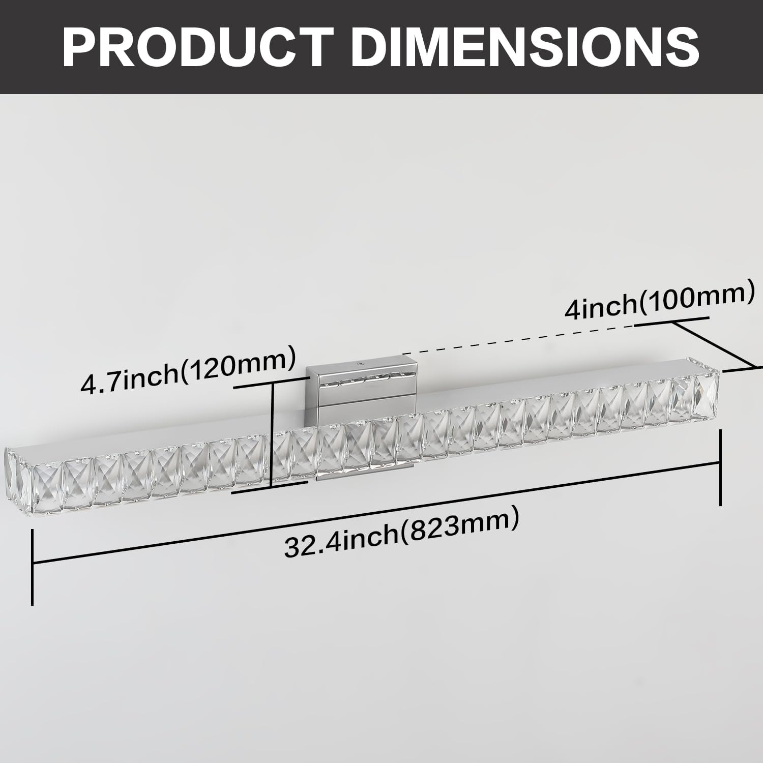 SOLFART Bathroom Light Fixtures, Crystal LED Modern Vanity Light, 32.5 Inch Chrome 5 Color Adjustable 5CCT