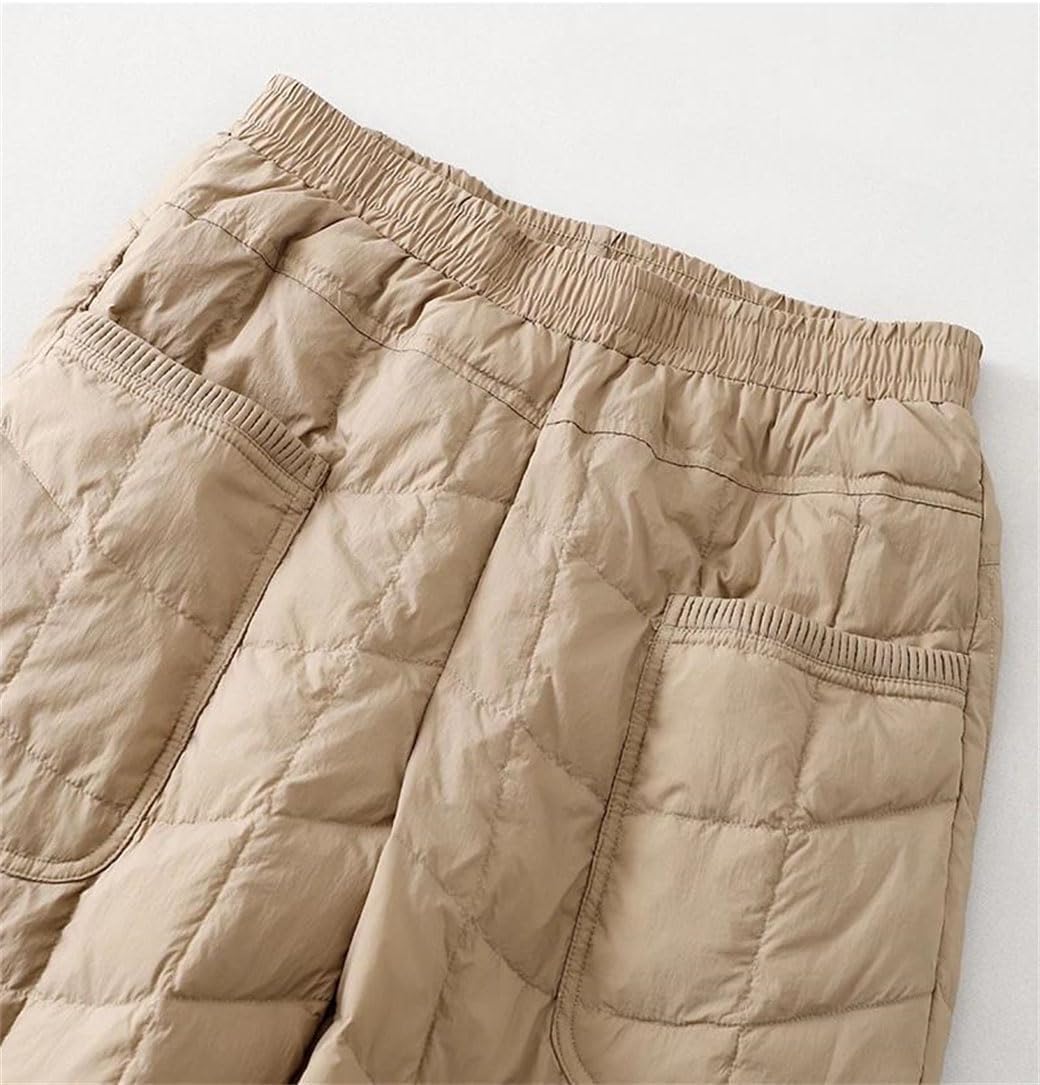 Women's Winter Down Cotton Pants Large Size Thick Thermal Padded Quilted Casual Trousers with Elastic Waist