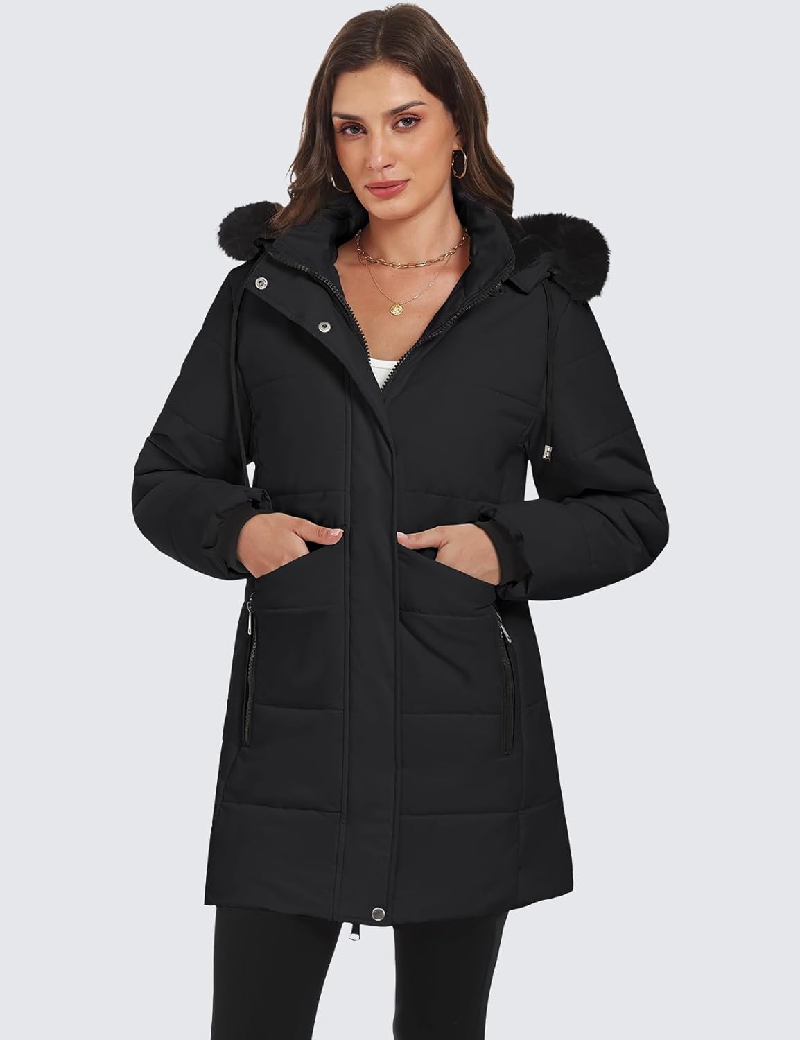 Gihuo Women's Winter Warm Puffer Coat Quilted Long Parka Jacket with Removable Hood - Image 2