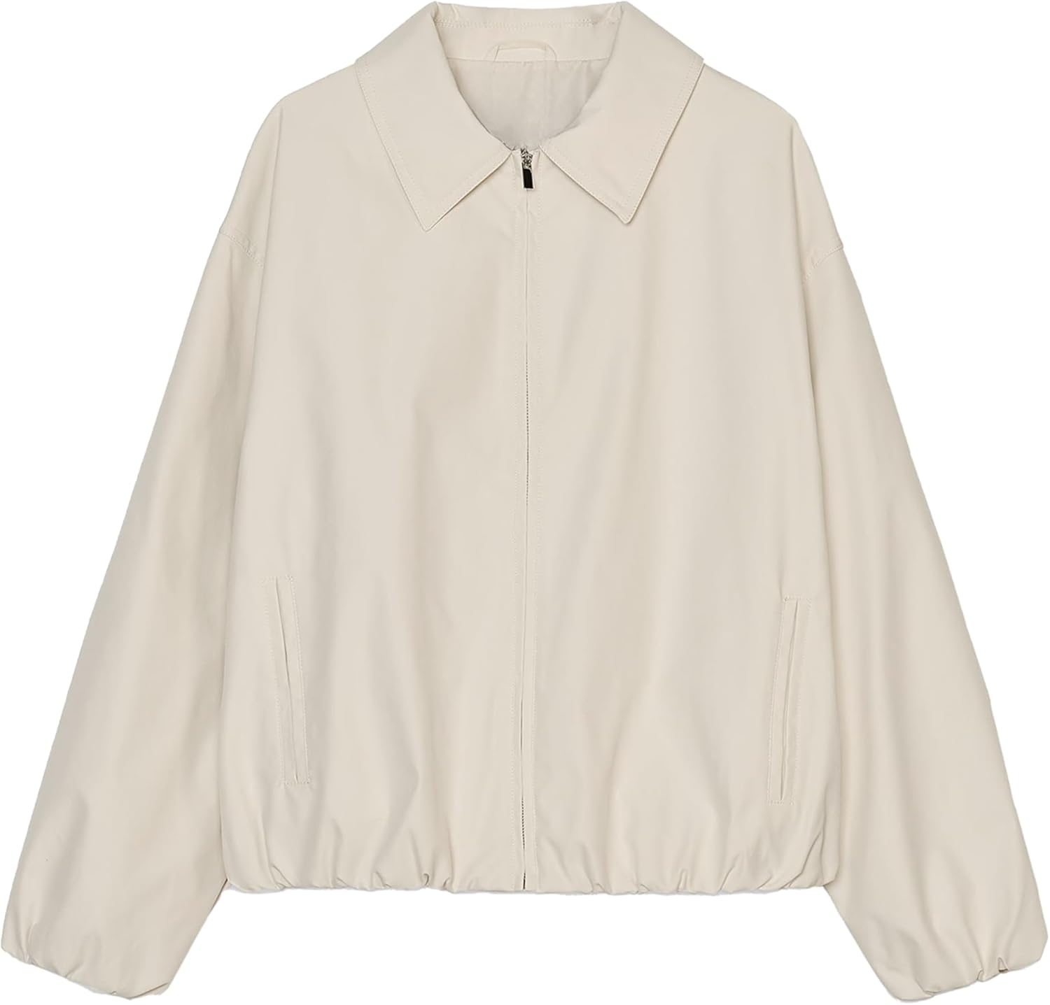 Women's Casual Solid Color Lapel Zipper Jacket Pleated Puffer Jacket with Pockets - Image 7