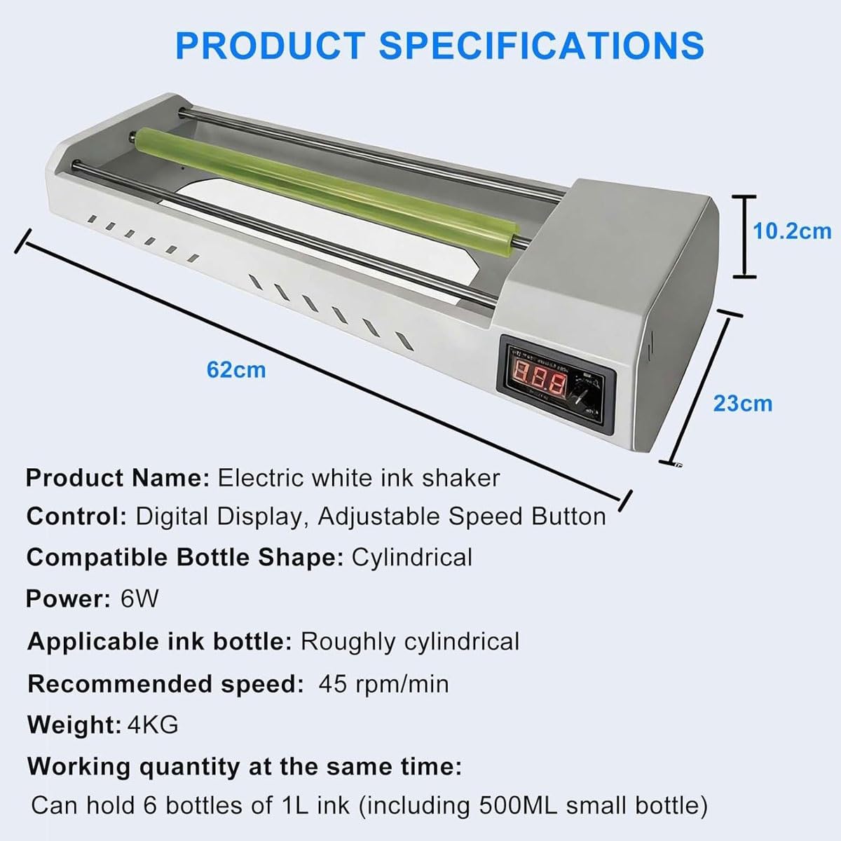 Máquina agitadora pintura eléctrica DTF,capacidad 6 botellas 1L | Agitador rotatorio DTF 6W,mezclador Vortex DIY,Control velocidad Digital equilibrio automático 6 botellas(Upgrade)