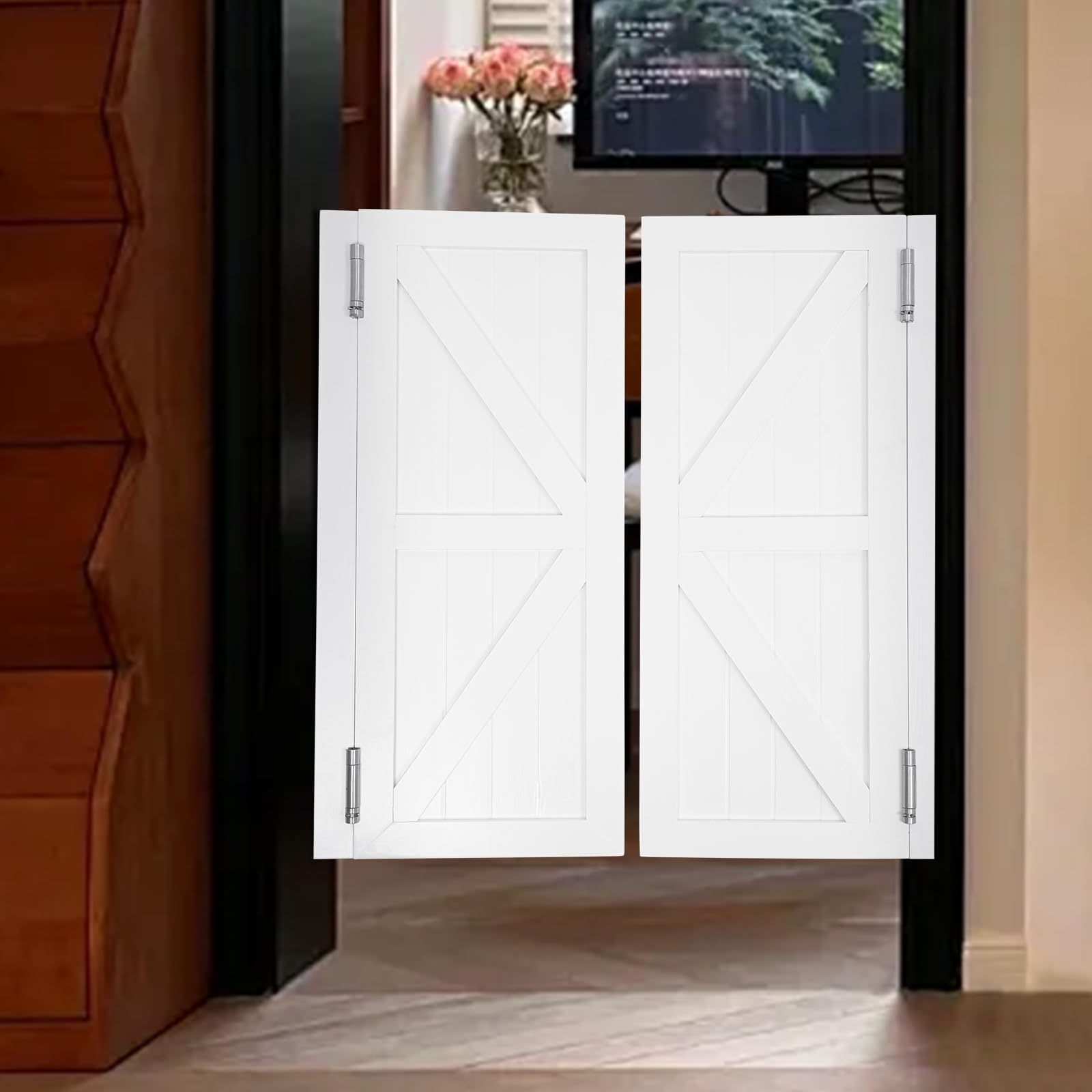 Saloontür Schwingtür Solid Wood Swing Door Massivholz-Pendeltür Schwingende Café-Tür 90 * 60cm für Thekentrennwand, Terrasse, Garteneingang (Weiß)