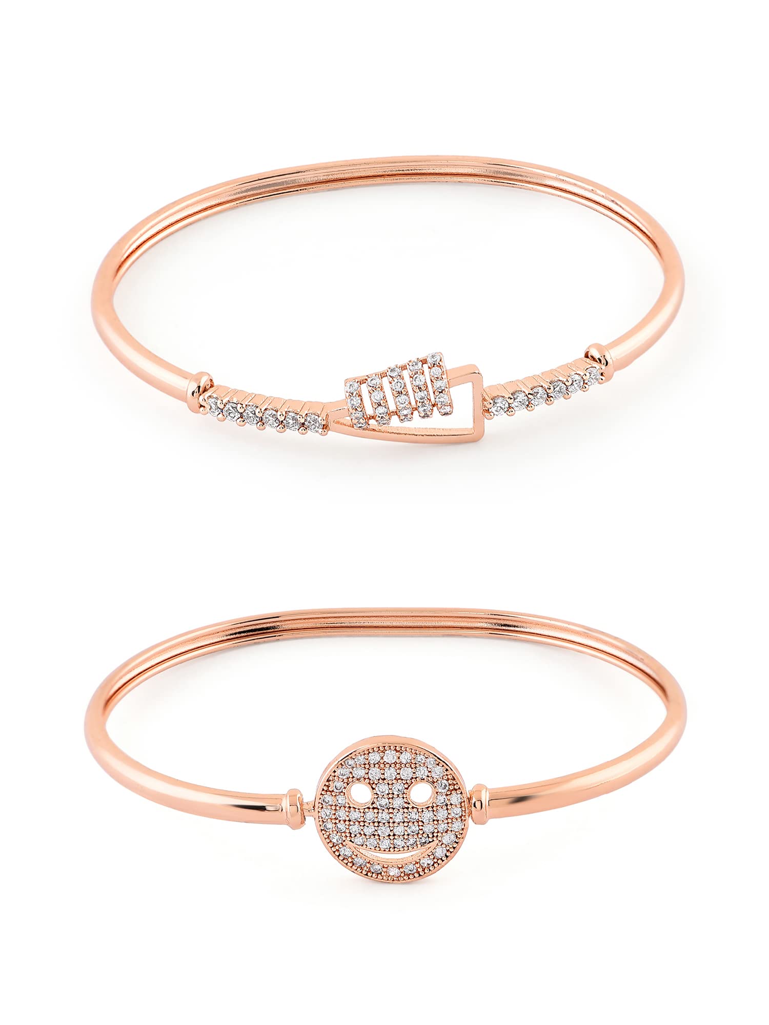 ZAVERI PEARLS Set of 2 Rose Gold Cubic Zirconia Contemporary Kada Bracelets For Women-ZPFK13456 (B09XHM2MSF) Amazon Price History, Amazon Price Tracker