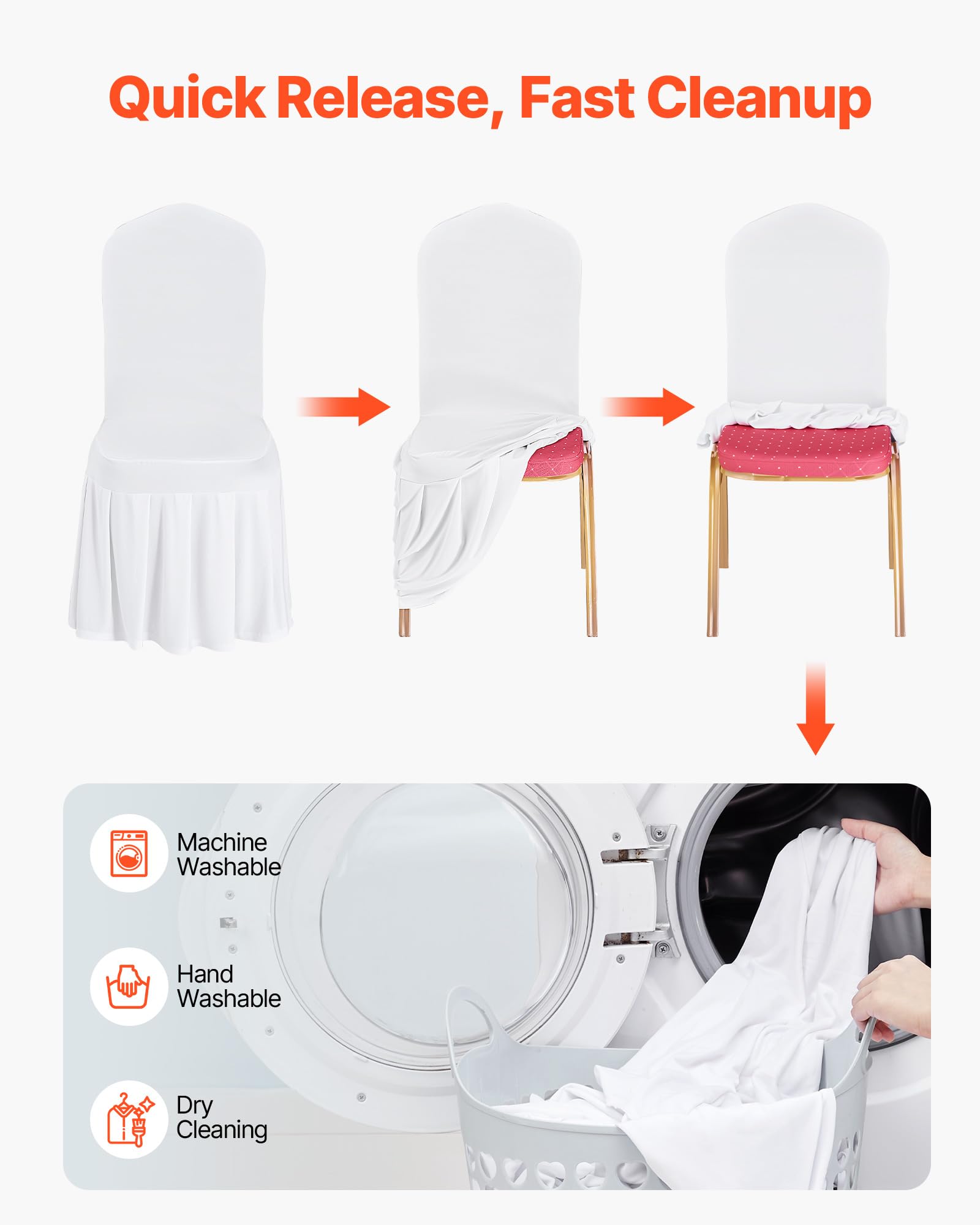 VEVOR Pokrowce na krzesła z płaskim przodem, 30 szt., nadają się do prania, z poliestru i spandexu, na wesela, bankiety, pasują do krzeseł (51 x 45 x 95 cm), białe
