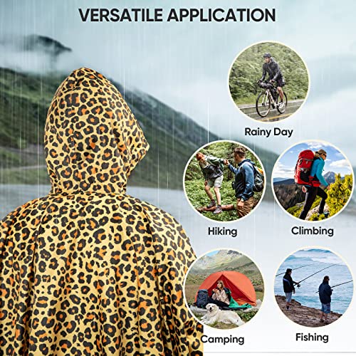 Image of PTEROMY Hooded Rain Poncho for Adult, Waterproof Lightweight Unisex Raincoat for Hiking Camping Emergency