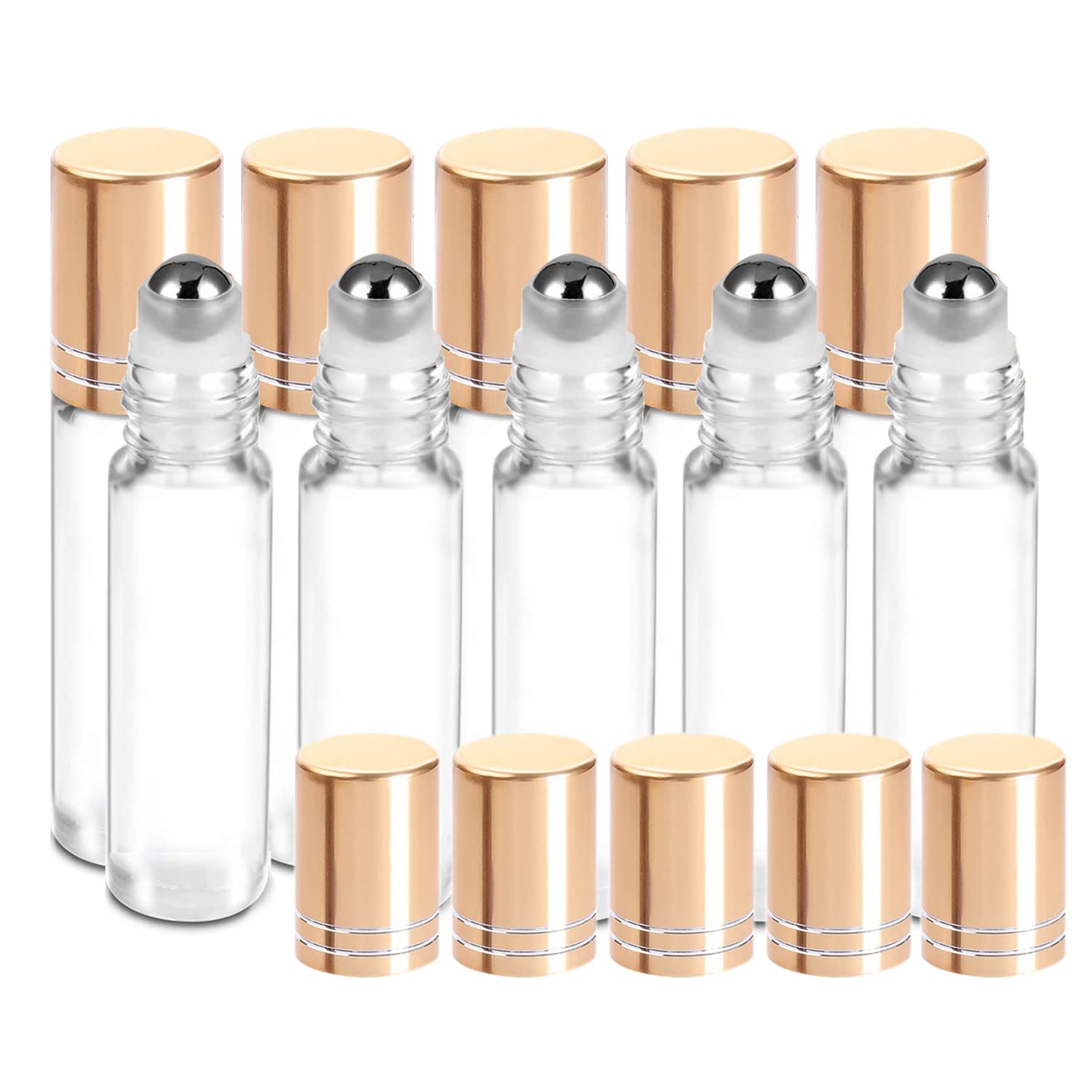 JamHooDirect 10ml Essential Oils Roller Bottles, Empty Refillable Transparent Glass Roll on Bottles with 1 Opener & 1 Dropper, Perfect for Aromatherapy, Fragrance, Perfume (10Pcs)