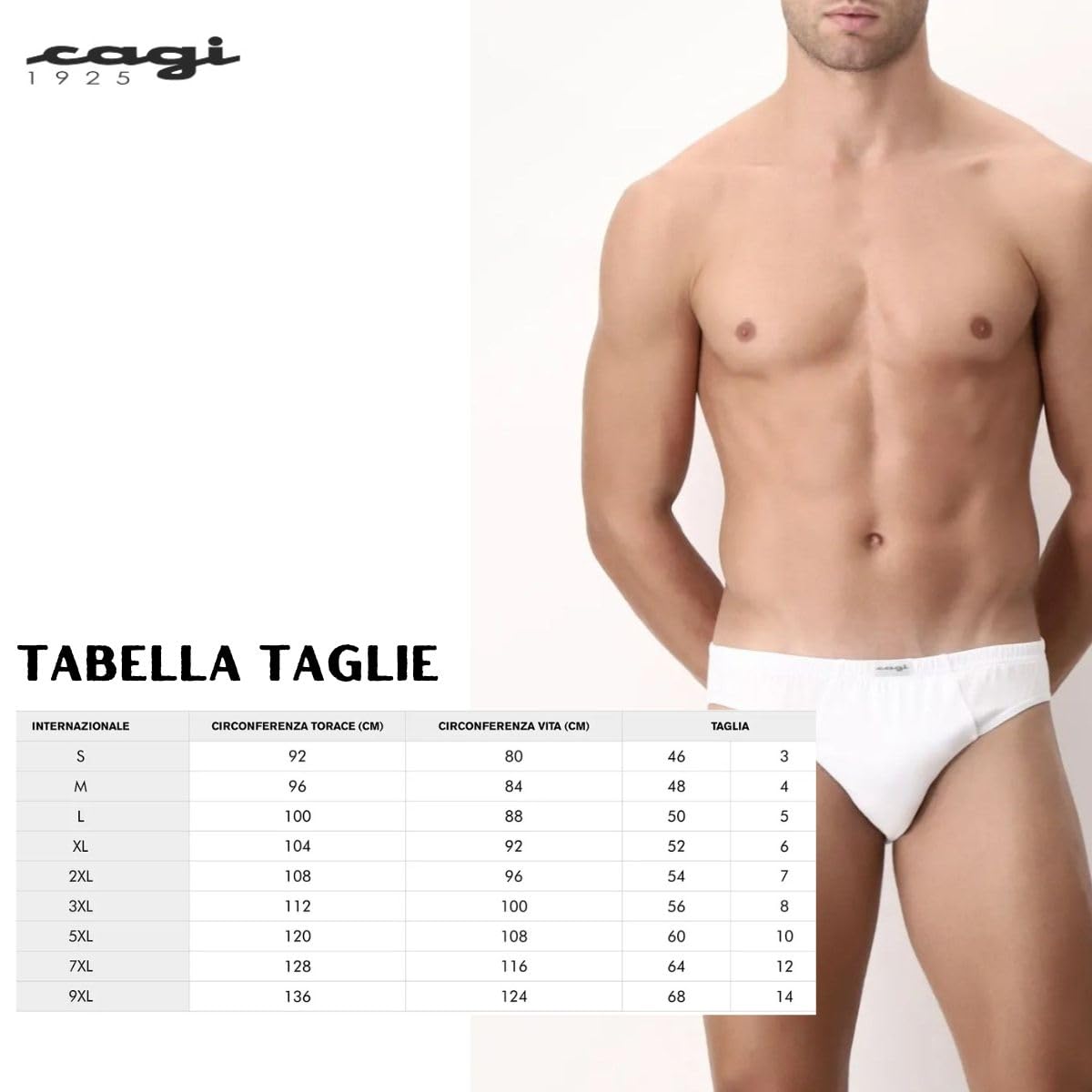 CAGI N.6 Slip Mutanda Mini Slip Art. 1244 100% Cotone Bianco TG: 4 5 6 7