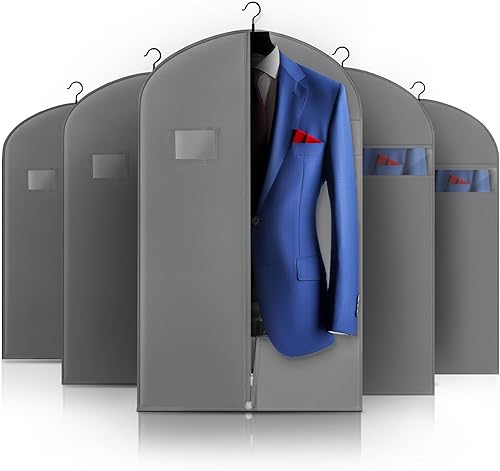 Miniatura 12 de Paquete de 5 bolsas de traje de 40 pulgadas para viajes y almacenamiento, bolsas de ropa para colgar ropa con cremallera y ventana transparente