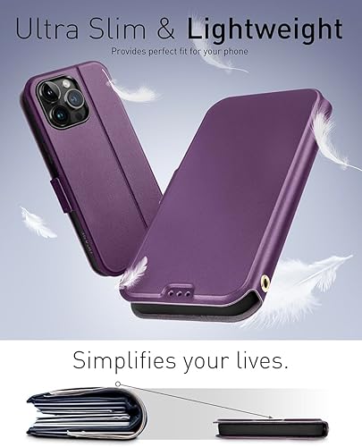 Miniatura 29 de OCASE Funda tipo cartera para iPhone 15 Pro Max, funda delgada de piel sintética, ranuras para tarjetas, bloqueo RFID, soporte, funda de teléfono a