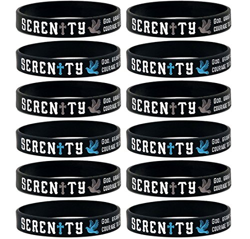 Ezekiel Gift Co. (12-Pack) Serenity Prayer Silicone Wristbands - Wholesale Bulk Pack of 1 Dozen Bracelets