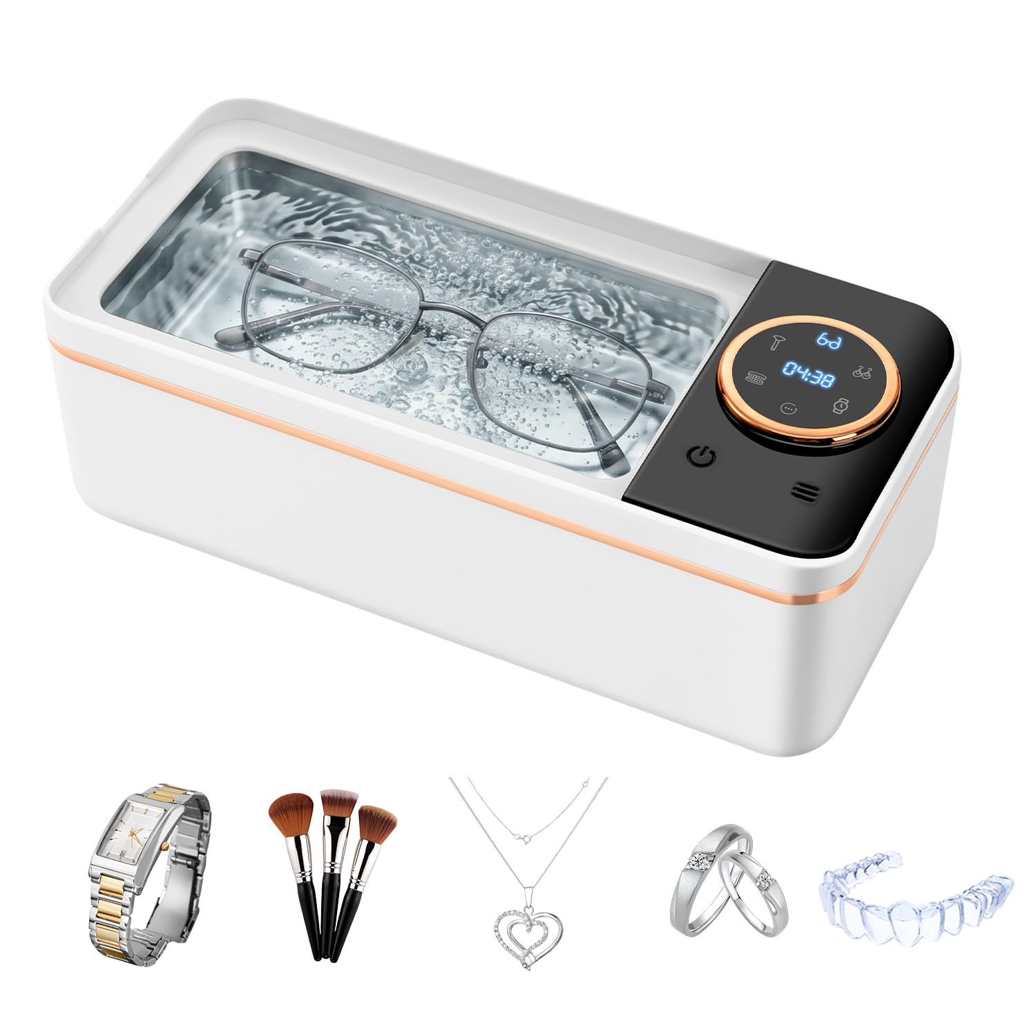 Ultraschallreinigungsgerät, 450ML Brillenreinigungsgerät, 55000Hz Ultraschallreiniger Brille, Mit 6-Stufigem Digitaltimer, Gründliche Reinigung von Brillen, Zahnprothesen, Münzen, Schmuck und Uhren.