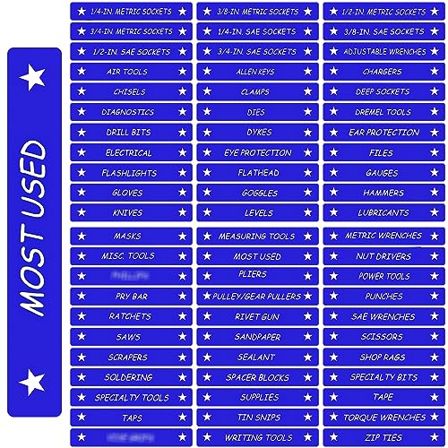 Image of Tenare Magnetic Tool Box Labels, 66 Pcs Toolbox Drawer Labels for Steel Chests, 4.5 x 0.75 Inch Organizer Magnets for Cabinets and Garage Storage(Blue)