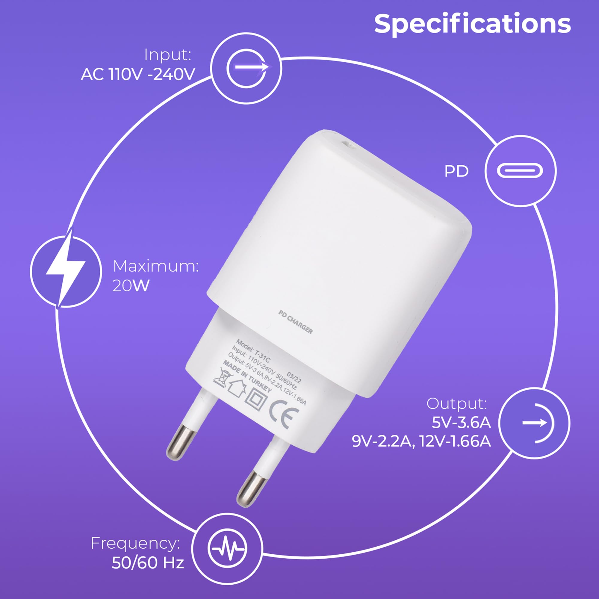 Leyf Caricatore USB-C Da 20 W, Adattatore Di Ricarica Rapida Leyf Caricatore USB-C Da 20 W, Adattatore Di Ricarica Rapida