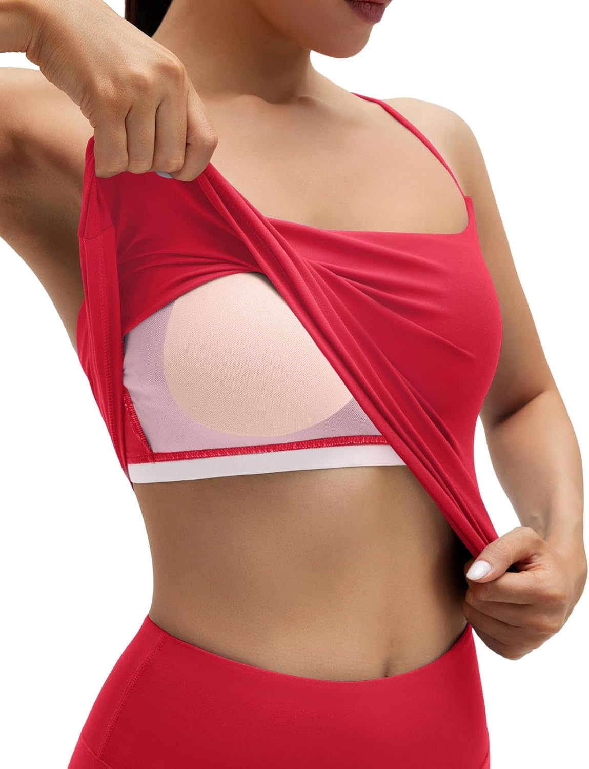 SUUKSESS Women 2 Pieces Workout Sets Padded Adjustable Straps Camis High Waist Biker Shorts - Image 5