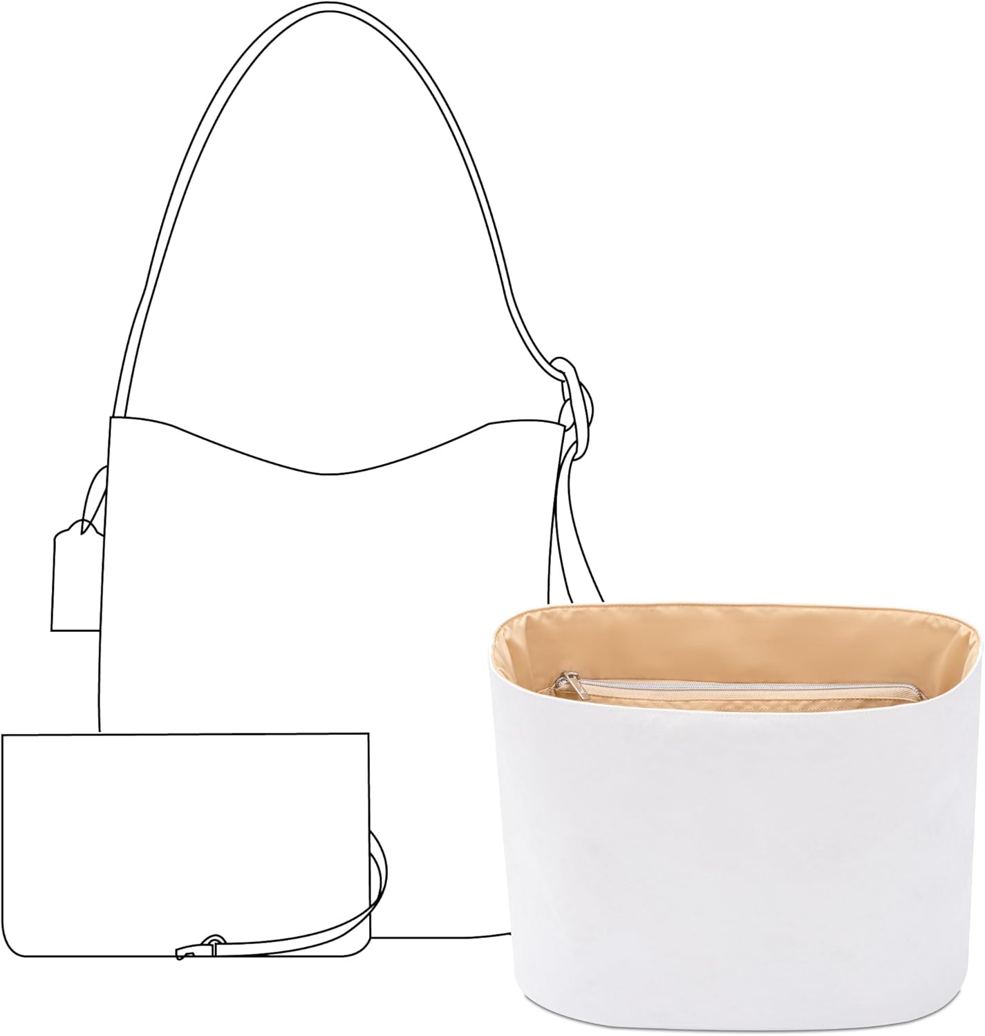 Purse Organizer Insert for COACH Bleecker Bucket Bag Organizers, Custom Fit Inside Premium Lightweight Water Resistant Handbag Insert with Zipper(Vanile)