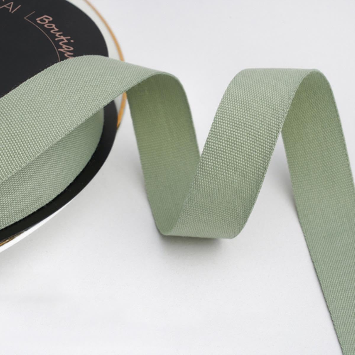 Toile de coton ruban 15mm vert saule anti-effilochage pour remplacer les liens synthétiques