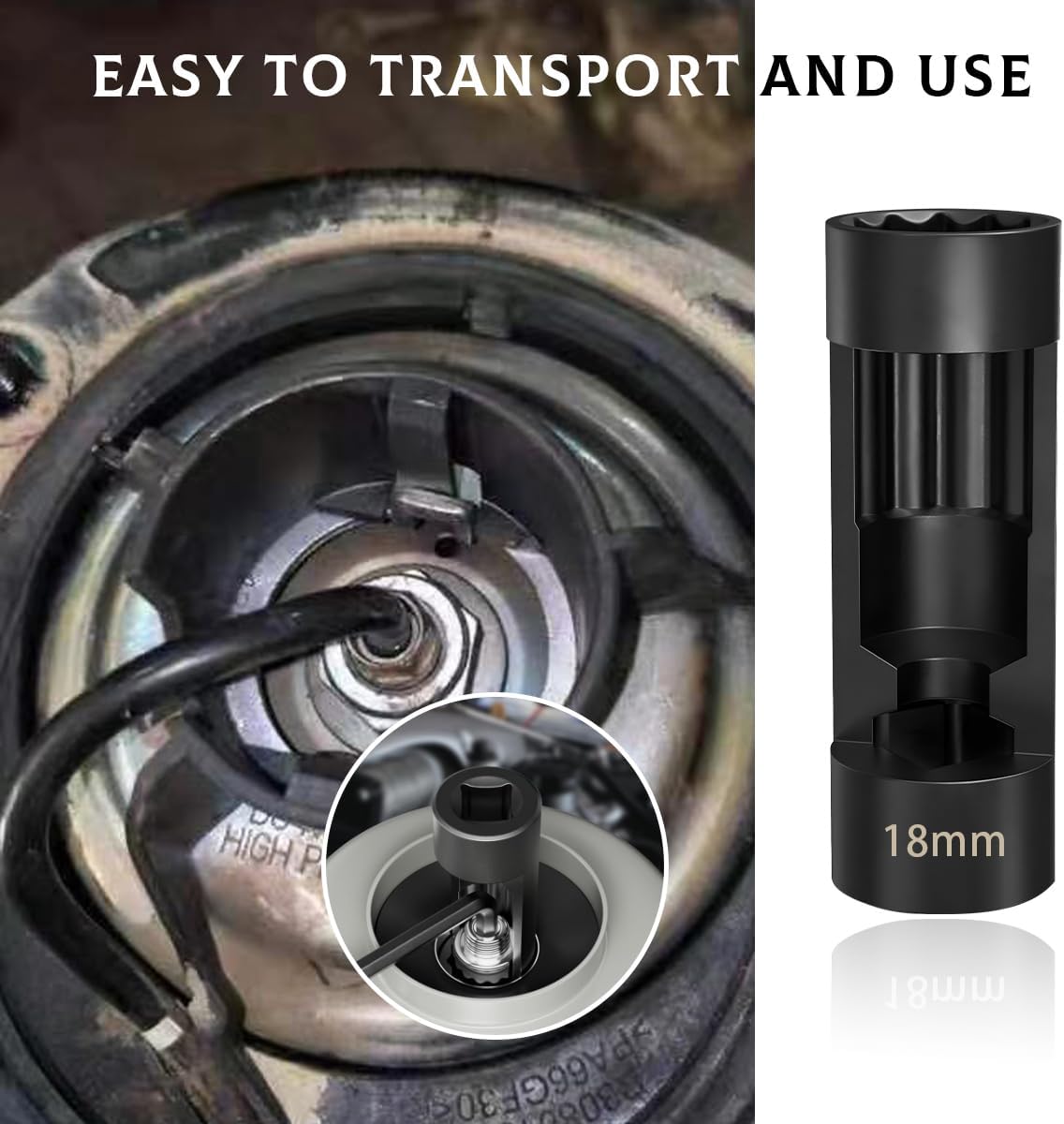 5 PCS Strut Nut Socket, 18mm 19mm 21mm 22mm 24mm Suspension Strut Nut Socket Remover and Installer Tool, Easy Remove Strut Nuts with 12 Point 1/2" Drive, Car Accessories