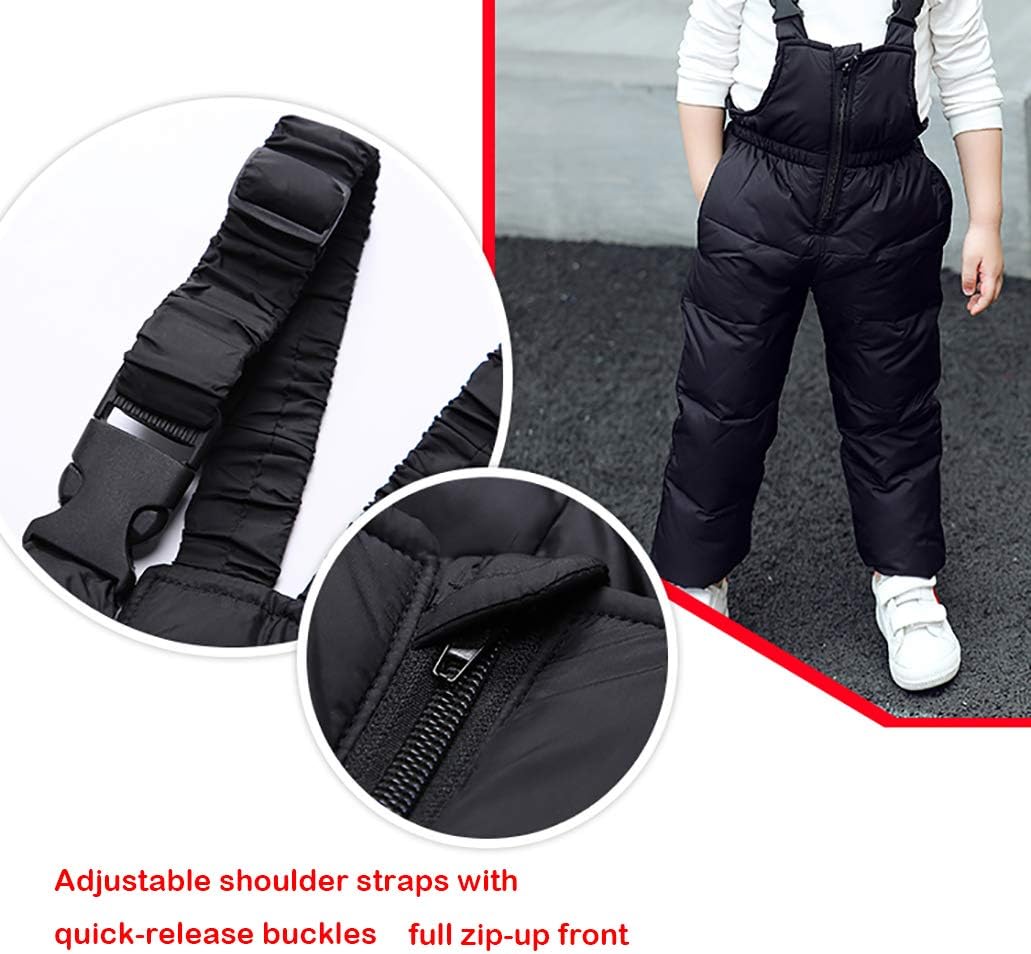 SANMIO Toddler Snowsuit Boy Girl Winter Coat Snow Pants Set, Hooded Down Jacket + Bib Pants Kids Windproof Skiing Suit (4-5T, Black) - Image 3