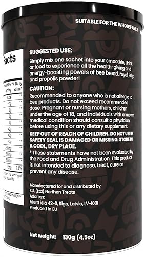 Miniatura 7 de Bee Pearl Power - Pan de abeja en polvo 100% natural con polen de abeja, jalea real y propóleos, rico en vitaminas, enzimas, aminoácidos, Omega 3 6