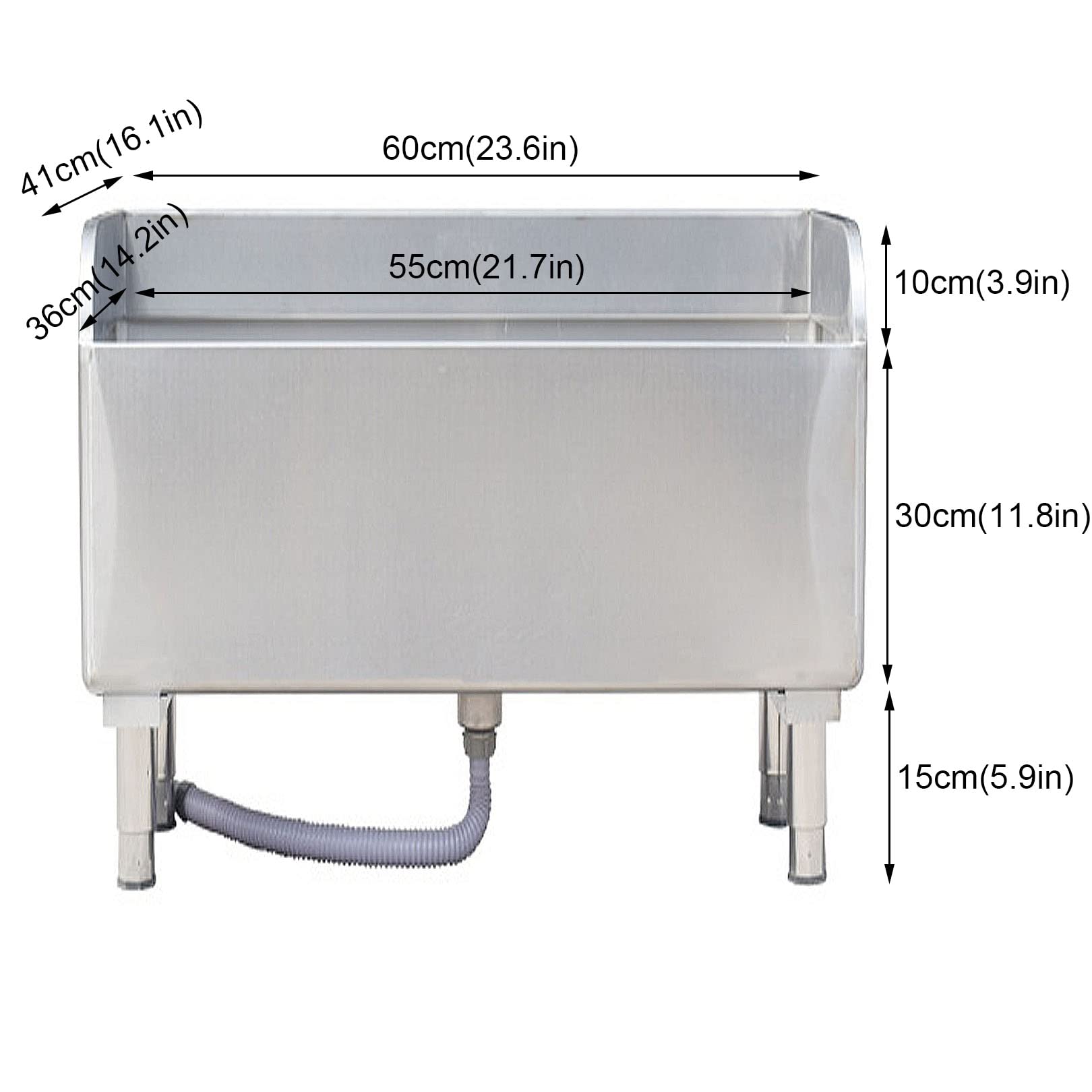 Lavabo in acciaio inox con gambe regolabili in metallo – Lavabo di servizio commerciale robusto con gambe in metallo regolabili – stazione di lavaggio per balcone – 60 cm – 60 cm