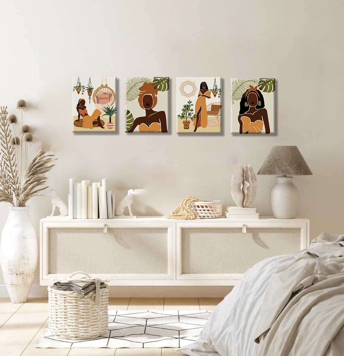 Snapklik.com : Framed - Modern Minimalist Black Woman Leaf Art Painting ...