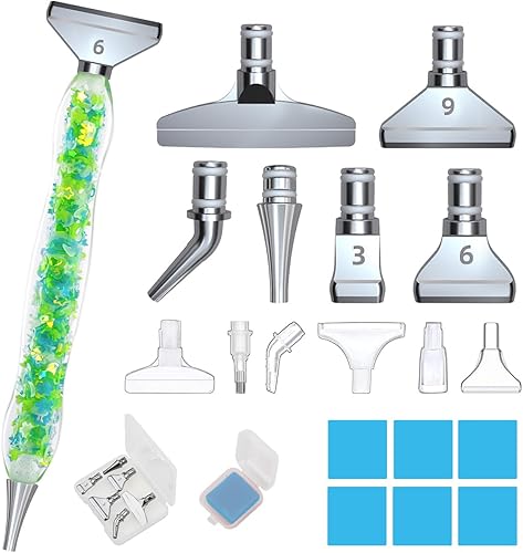 Avimegii 19 Piezas Bolígrafo Luminoso de Pintura de Diamante 5D, Agarre Cómodo Engrosado con 12 Puntas de Bolígrafo, Verde