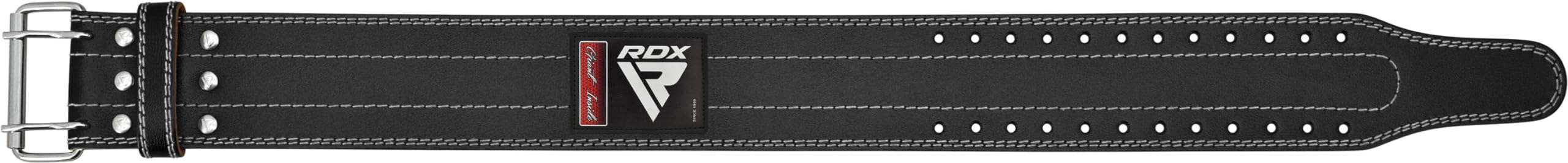 RDX 4” Cintura Palestra Sollevamento Pesi, Vacchetta Pelle 6 mm Spessore, IPL USPA Approvato, Schiena Lumbare Supporto 12 Regolabile Fori Powerlifting Bodybuilding Fitness Gym Allenamento, Uomo Donna