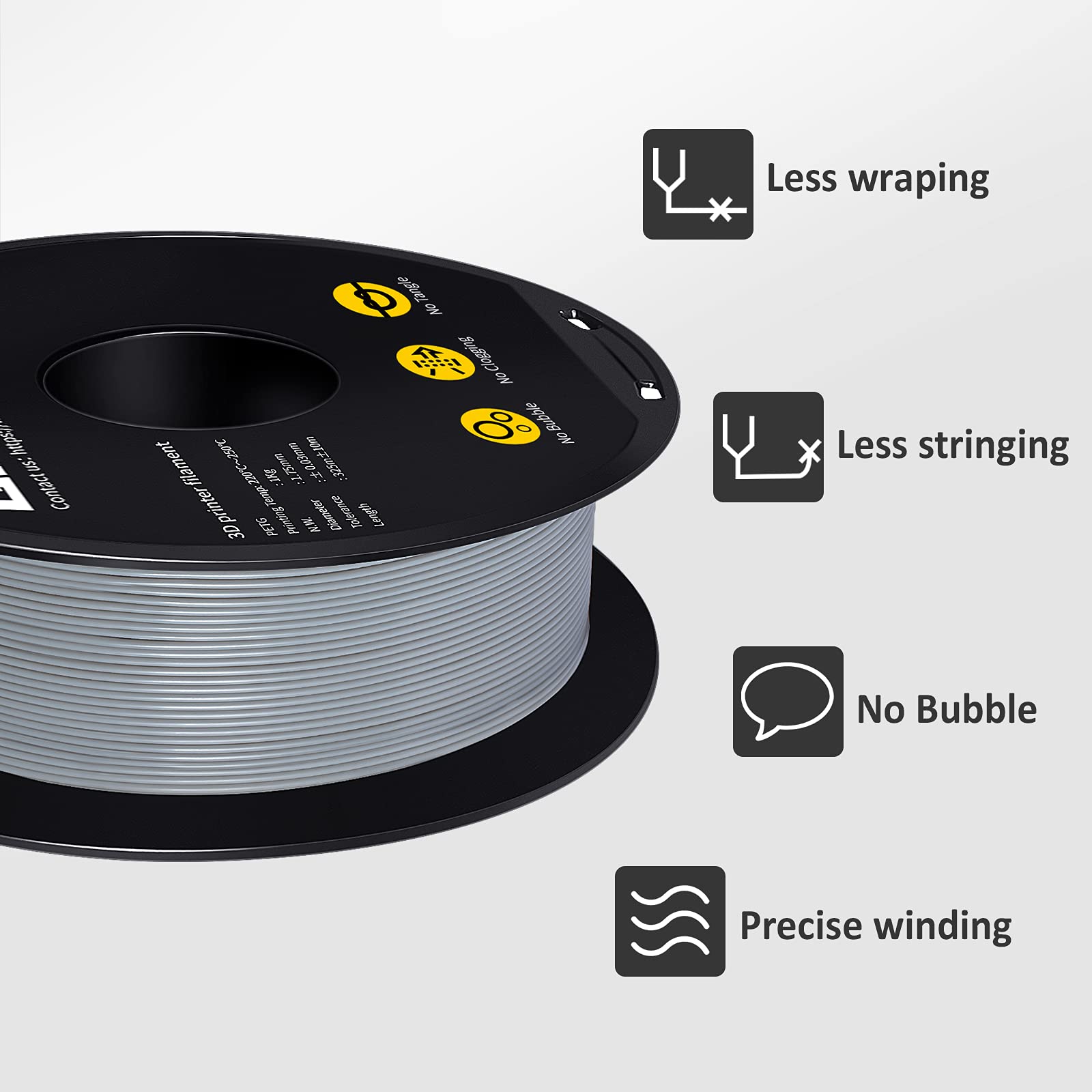 PETG Filament per Stampante 3D, GIANTARM PETG Filament 1,75mm, Dimensional Accuracy +/- 0,2mm 1kg, Grigio