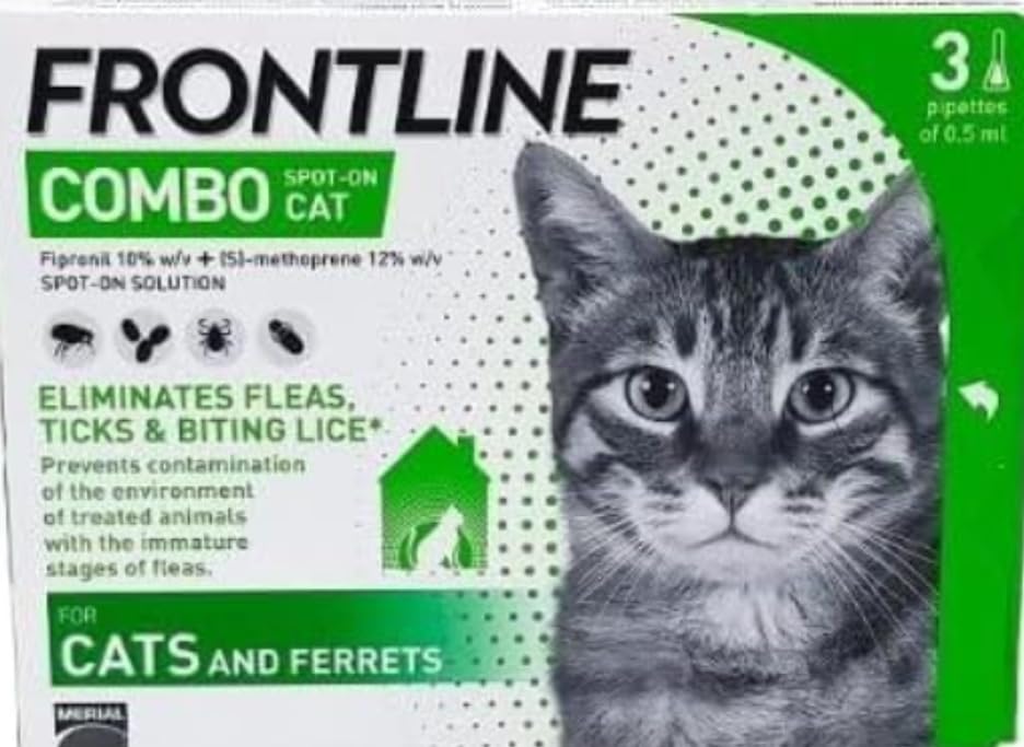 Frontline Combo Spot-On for Cats and Ferrets, Flea, Tick & Lice Treatment, 3 Pipettes of 0.5ml