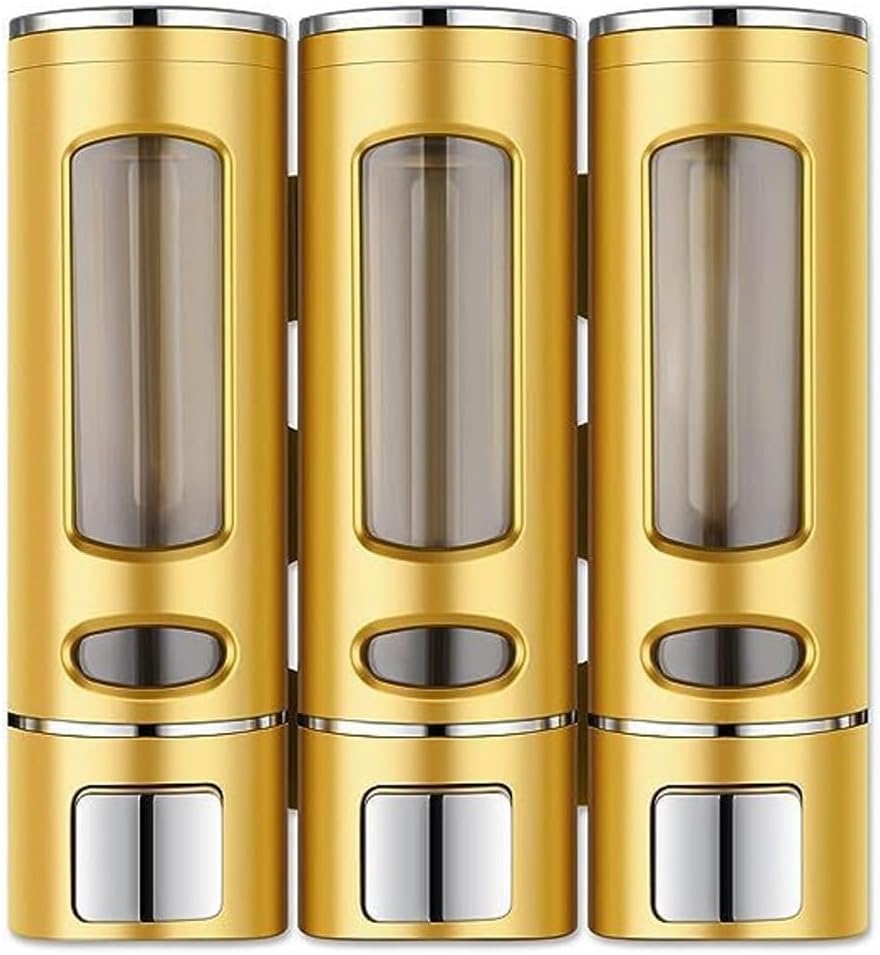 Wall Mount Soap Dispenser Set 3 in 1 Bathroom Shower Gel Dispenser 400ML Large Capacity, for Hotels Home with Easy Installation Black Gold Electroplating