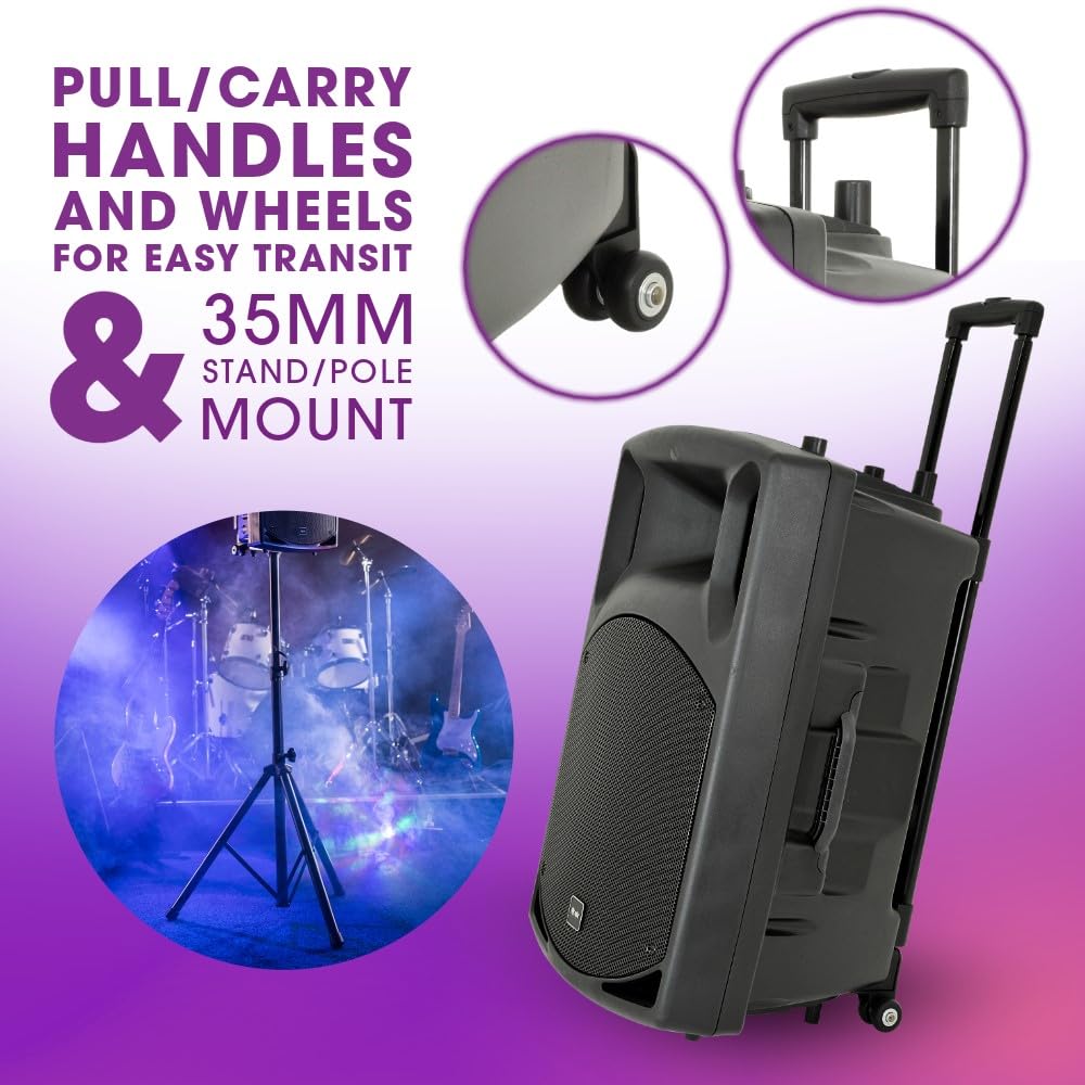 QTX Système de sonorisation portable complet QX15PA | 2 microphones sans fil et lecteur multimédia avec connectivité USB/SD/FM et Bluetooth