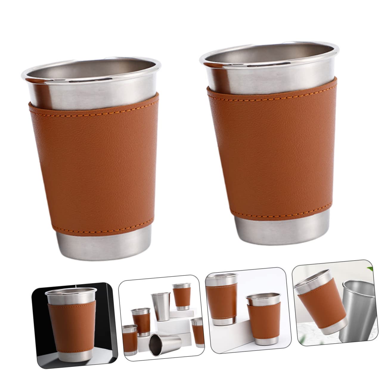 Cabilock 3 Juegos Jarra De Cerveza De Acero Inoxidable Dispensador Vasos Taza De Cafe Martini Matraz Jarra De Cerveza Vikinga Botella De Agua Doble A Prueba De Fugas Vino Pu 2 Piezas * 3