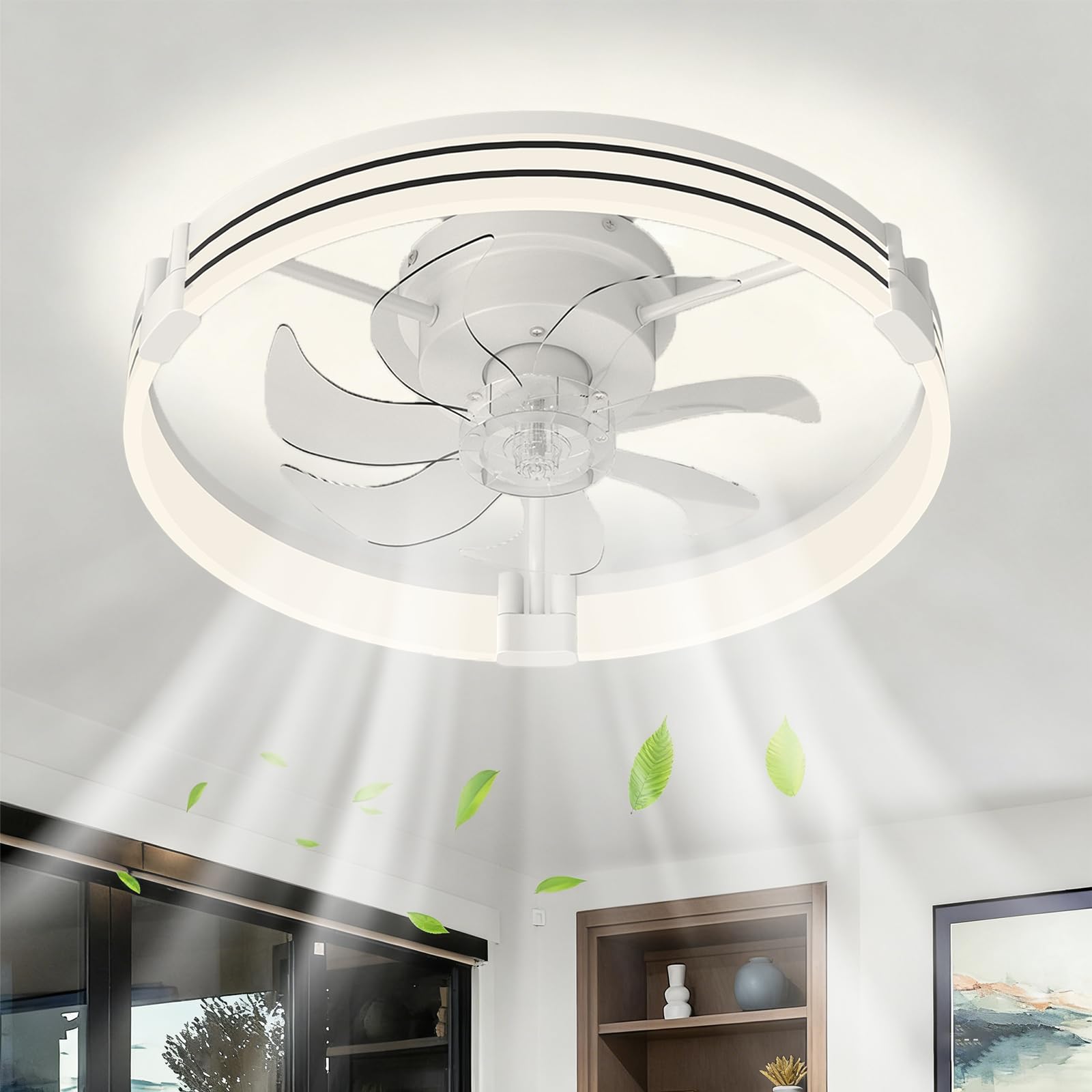 SXDMOUBK White Round Ceiling Fan with Lights - 6-Speed Reversible Dimmable 3 Color Temperatures Remote & APP Control Memory Funct Timer - Modern Ceiling Light Fan