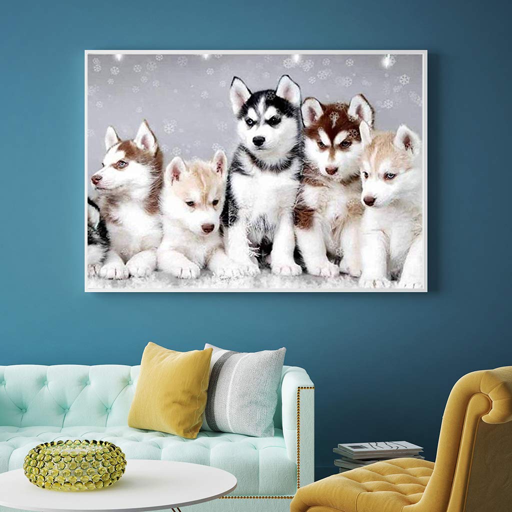 (40 x 50 cm)DIY Square Diamond Painting Full Drill kit Fai Da Te 5D con Diamantini Quadrati Famiglia Husky Ricamo Punto Croce Mosaico con i Numeri di Cristallo per Decorazione della Casa