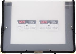 JAM PAPER Plastic Portfolio with Elastic Closure – Wide 3 Inch Expansion - 13 x 9 3/4 - Clear with Fabric Edges - Sold Individually
