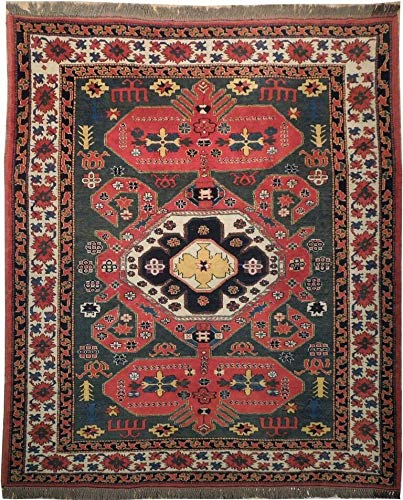 Green 6X7 Wool On Wool Kazak Handmade Area Rug #TOP10