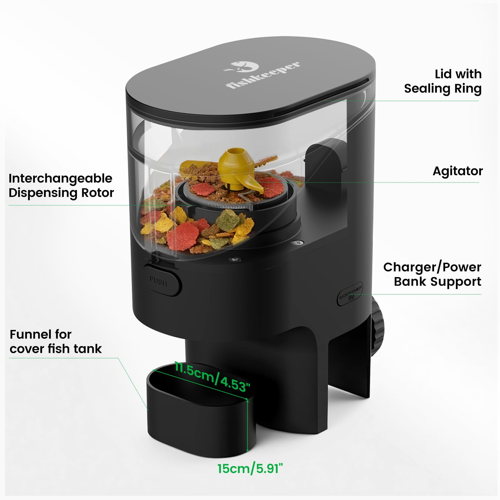 fishkeeper Mangiatoia automatica WiFi per acquario con fotocamera HD e app | Mangime automatico programmabile per pesci, con timer, 230 ml, per fiocchi, tartarughe, Wi-Fi (2,4/5 GHz)