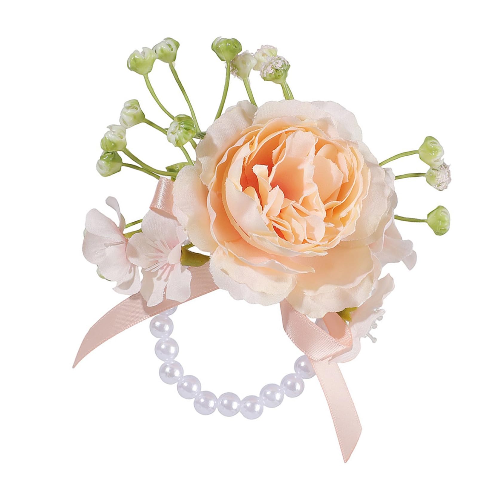 Kaeltsyn Pearls Wrist Corsage Artificial Flower Wristband for Bride and Bridesmaids Wedding Ceremony Dressingup Props Artificial Bride Wristlet