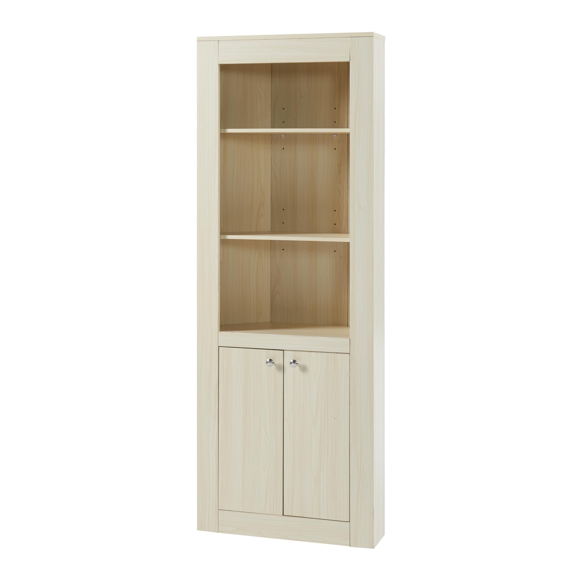 [en.casa] Eckschrank Eura Wohnzimmerschrank mit 2 Türen Hochschrank Bücherschrank Aktenschrank mit 3 offenen Ablagen Eckregal für Wohnzimmer, Büro, Flur 170x62x30cm Eiche