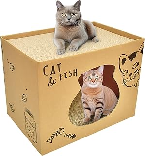 Foldable Two Story Cat House - Double Layer Corrugate Scratchers Box, Condo and House Cat Scratcher Pad Reversible Corrugated Cardboard Cat Scratcher for Indoor Cats Rabbit,Small Animals,Small Pets