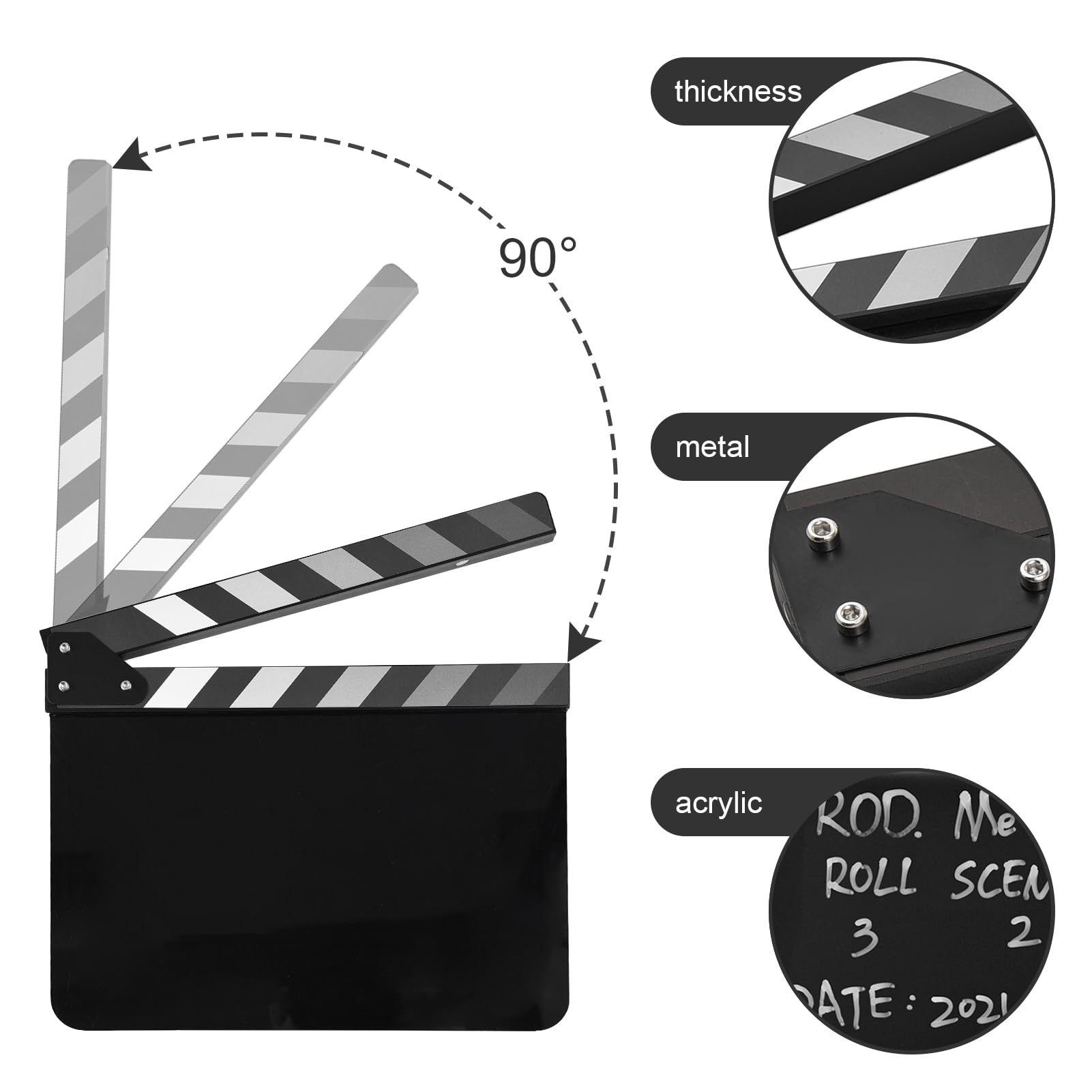 Jemora Film de Clap en Acrylique, Ardoise du réalisateur de Film, Coupe de scène d'action, Film de Clap, Ardoise effaçable à Sec