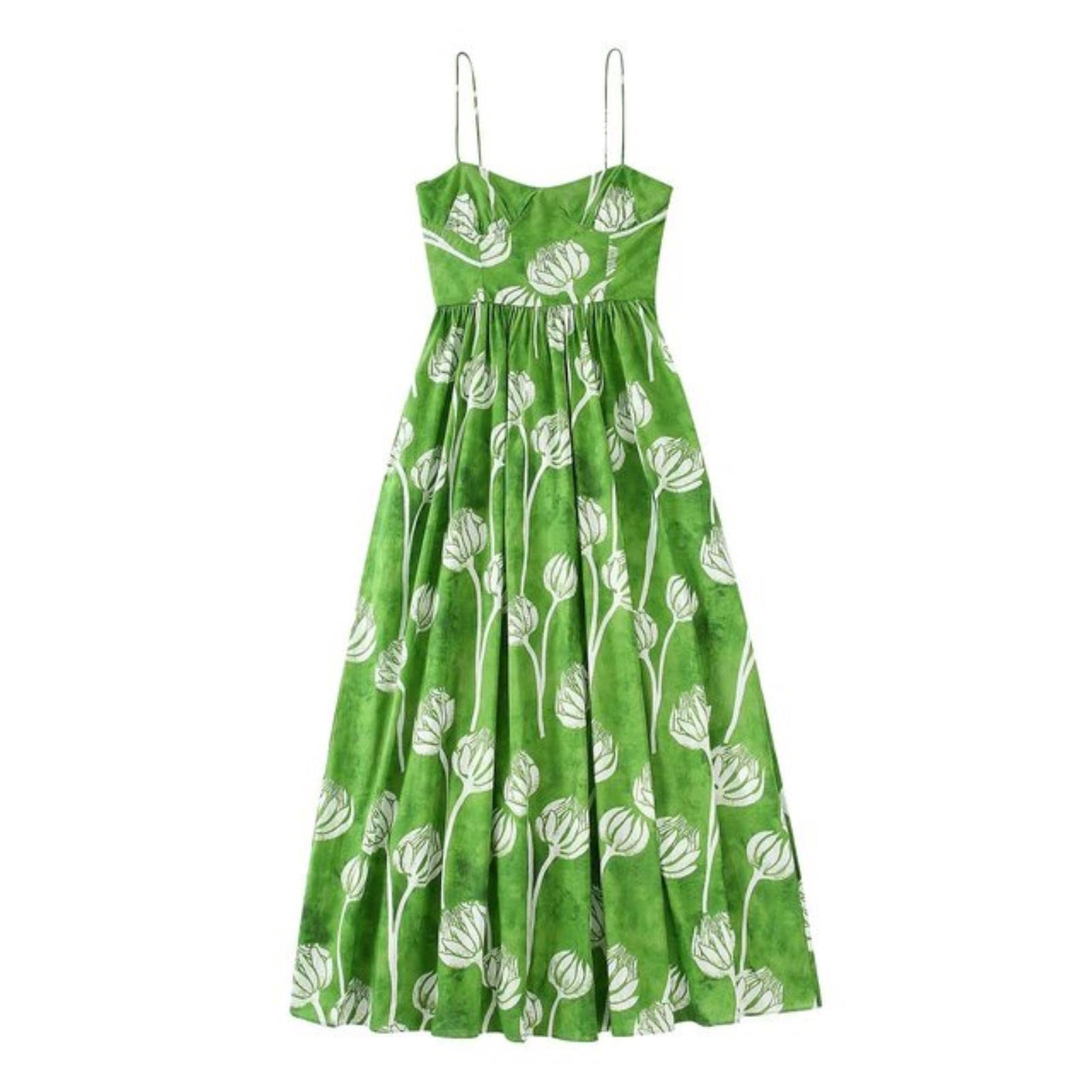 Vestido largo elegante con estampado floral verde para mujer, elegante, bohemio, vestido camisola larga