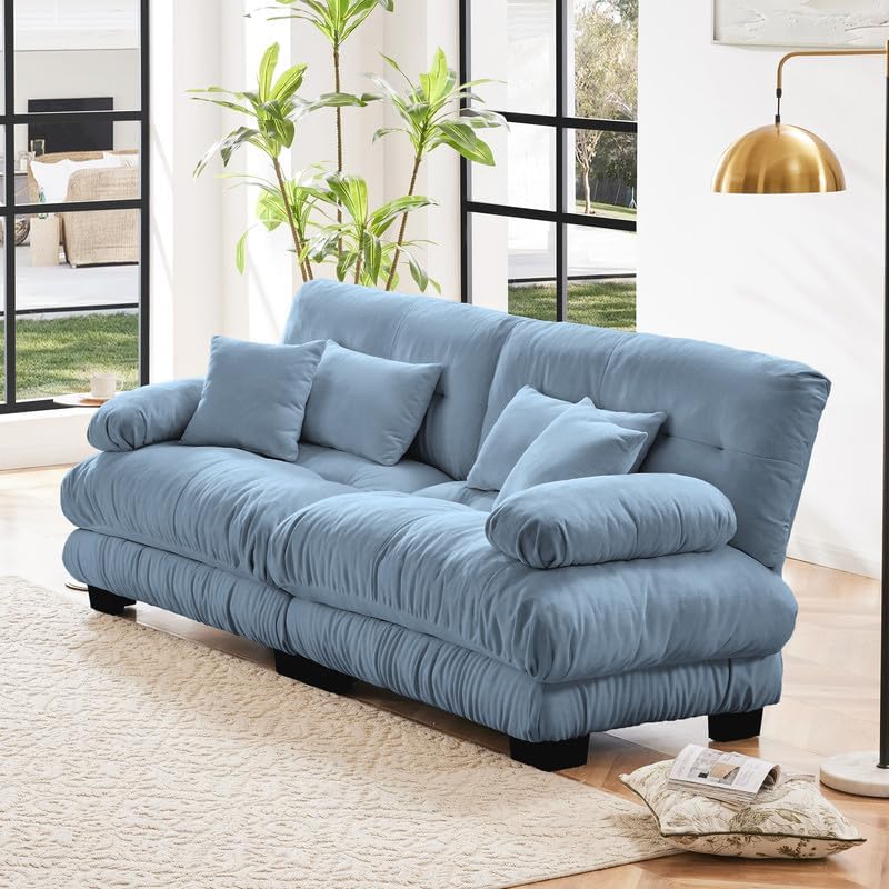 Stylish Cloud Loveseat Sofa, Chenille Tufted Deep Seat Sectional Couch, 2-Seater Comfy Love Seat Sofa Couch with Pillows for Living Room Apartment Small Space, Blue