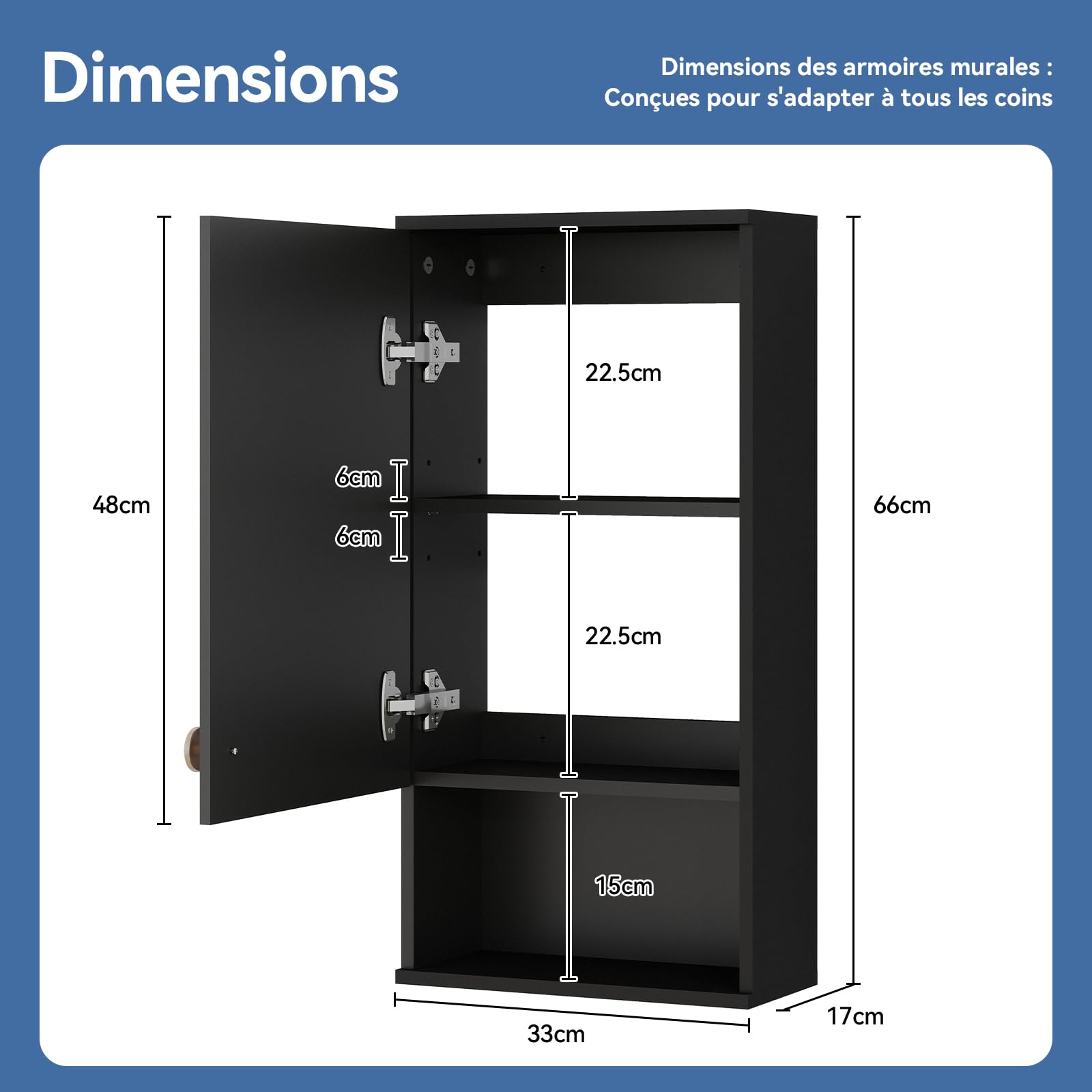 YU YUSING Meuble WC Étroit Suspendu 33x17x66 cm Porte Rainurée
