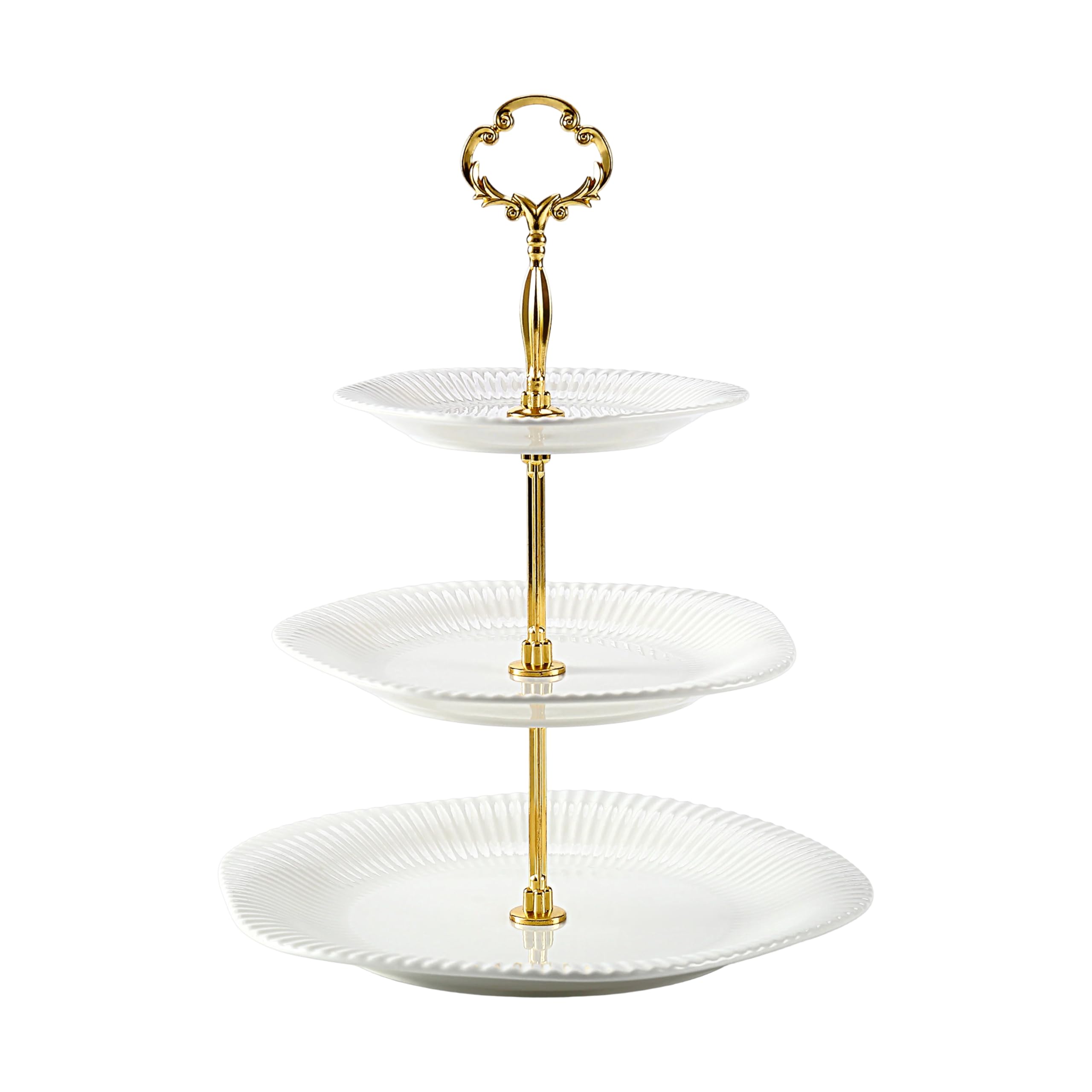 Photo 1 of 3 Tier Cupcake Stand Ceramic Cake Stand Wedding Dessert Tower, Tiered Serving Tray for Tea Party Afternoon Display Platter(Gold & White)