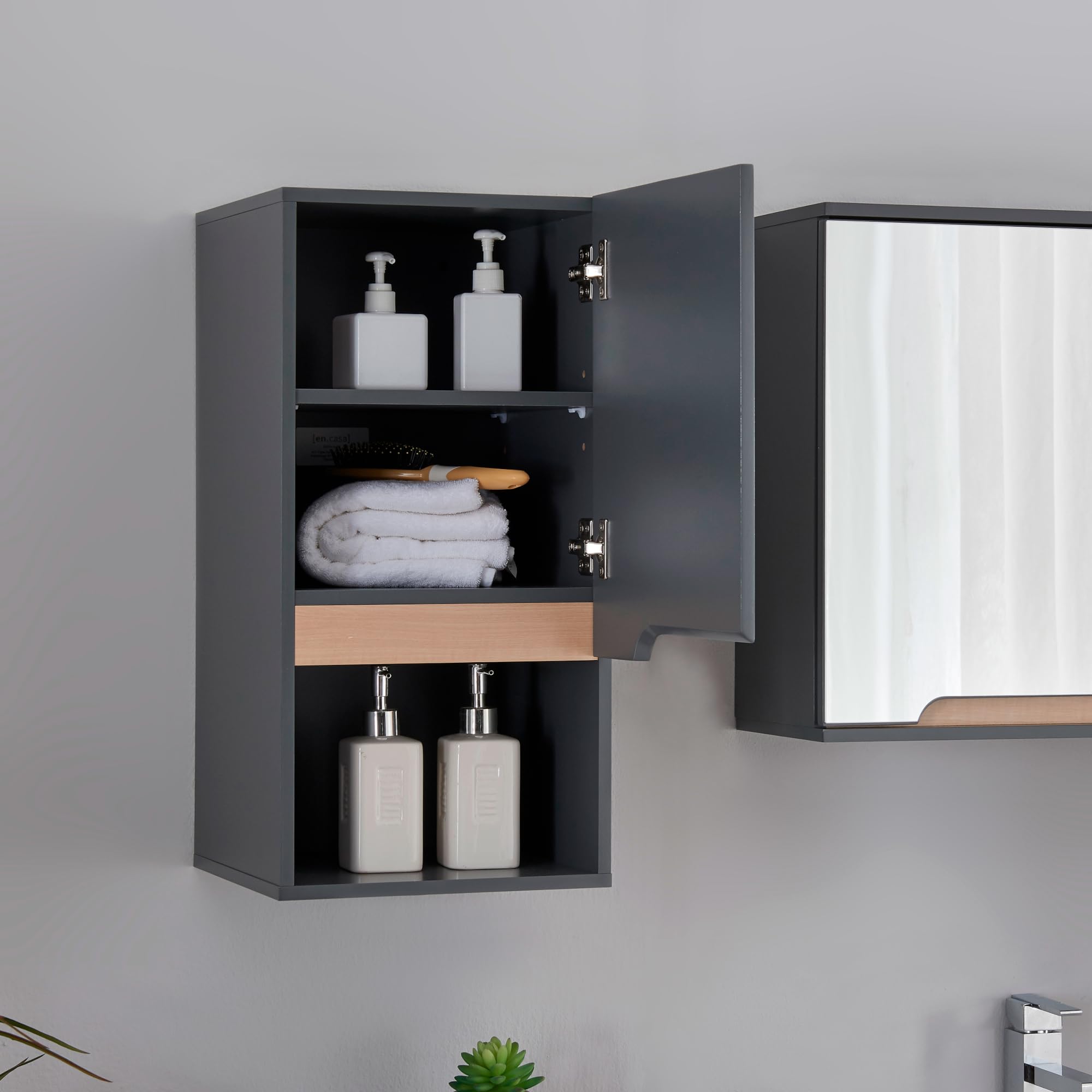 Specchio Bagno Con Luce E Mobile Ereousa 90x70x13 Cm | Anti-appannamento, Nero, IP44 - Foto 11