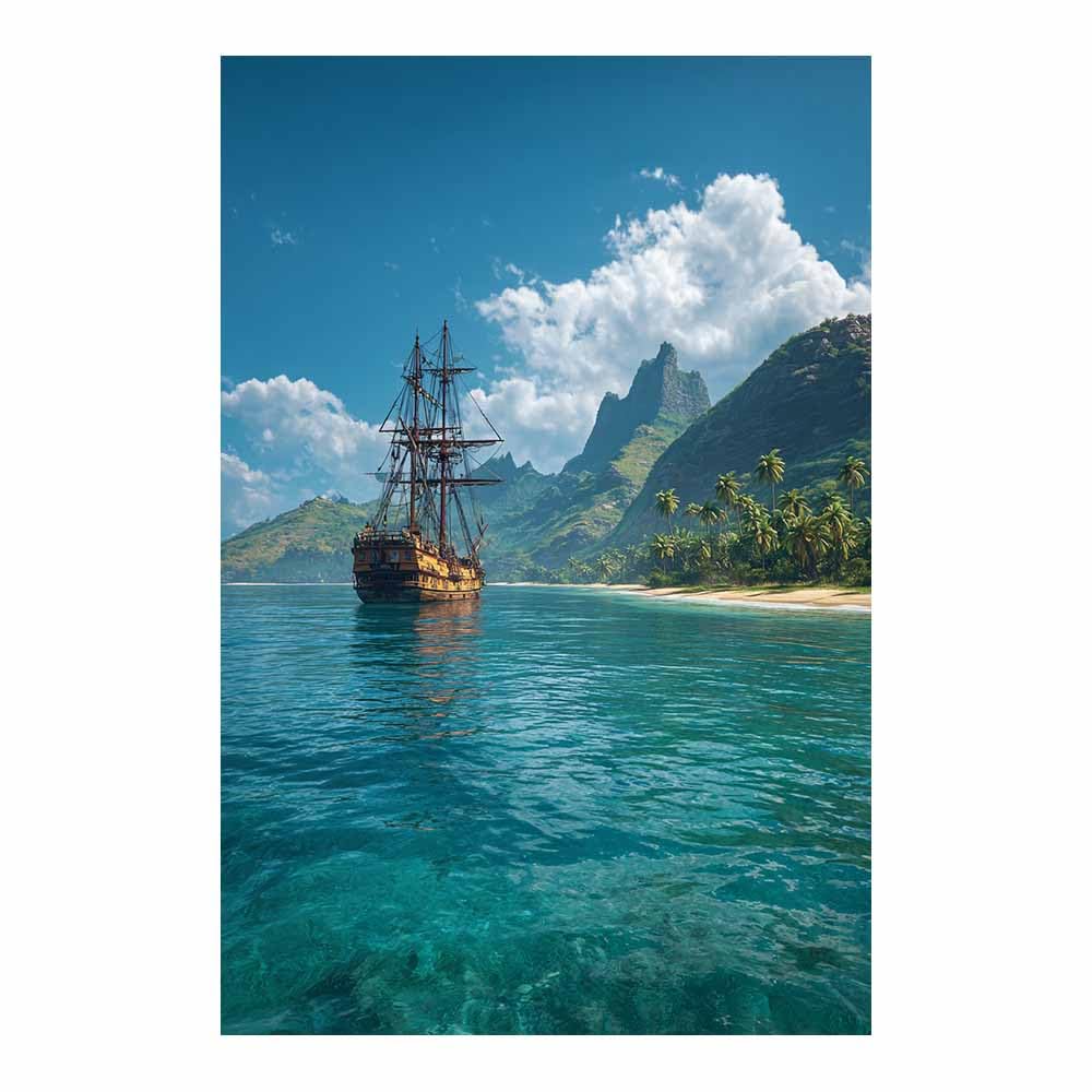 HOQIU Vintage wall art Pirates Ship Lagoon Views decorative painting, wall art, for Living Room Bathroom Bedroom Kitchen Decoration.(Multicolor)-70x100cm Unframed
