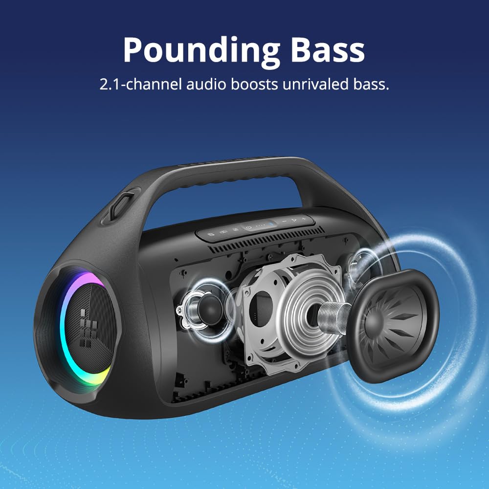 Tronsmart Bang 2 Altavoz Bluetooth Potente 90W, 26H Batería, Altavoz Grande Autoamplificado HiFi Portátil, IPX6, EQ, Speaker Parlante con Bocina y Luces RGB, para IR de Camping, a la Playa o al Campo