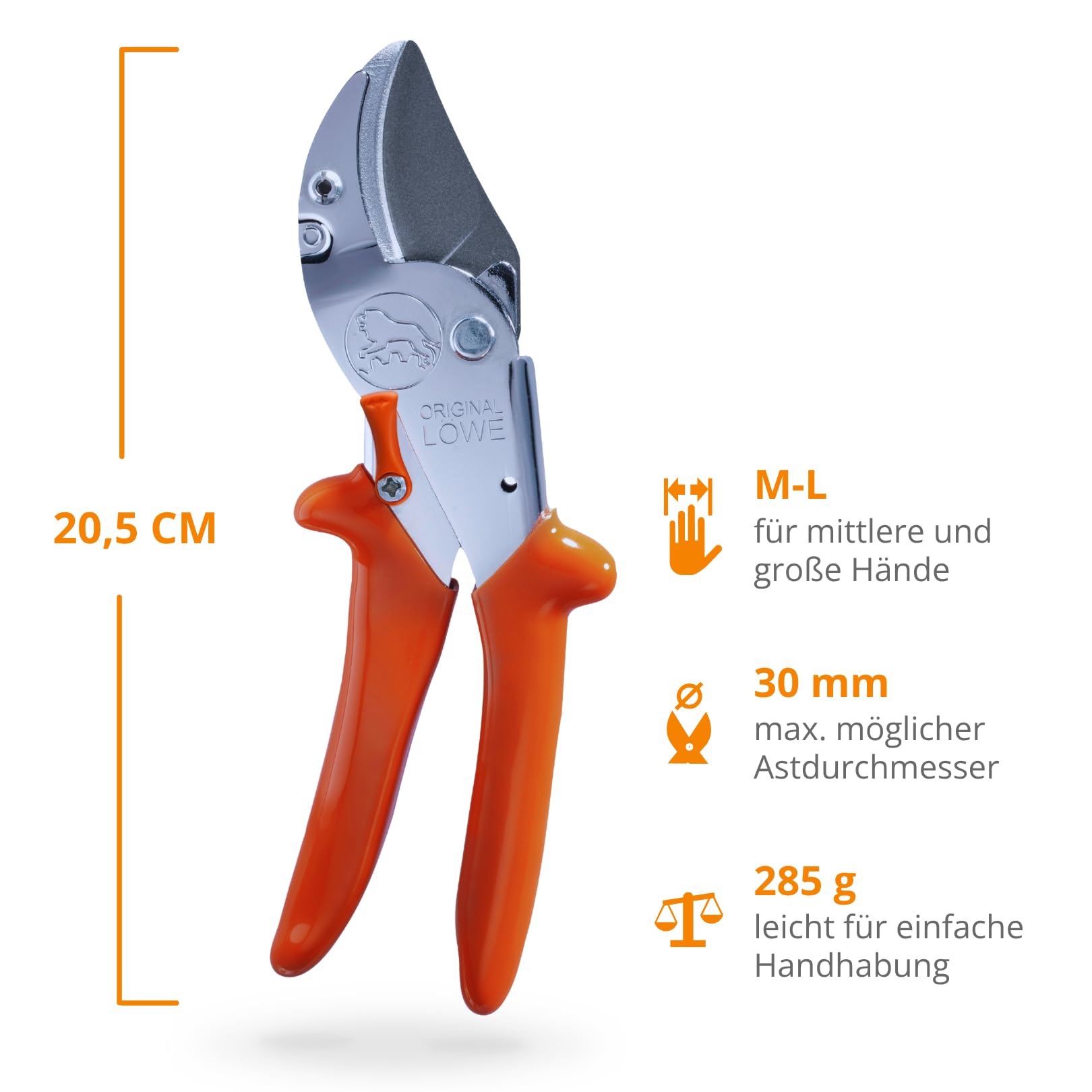 Original LÖWE 10 Profi Amboss Gartenschere 10.107 mit Bypass Geometrie - innovative scharfe Schere mit ergonomischen Griffen und Antihaftbeschichtung an Stahl-Klinge für Schneidarbeiten im Obstbau