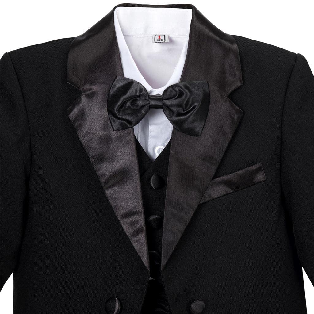 Lito Angels Smoking Costumes et Vestons Bebe Enfant Garcon, Ensemble 5 Pièces Costard (Blazer, Gilet, Chemise, Noeud Papillon et Pantalon), Noir/Ivoire/Blanche